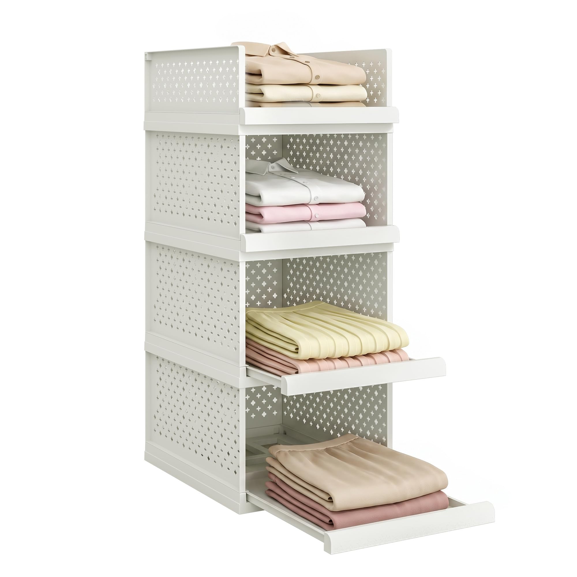 ZHYOCOGY Wardrobe Storage Organiser 4 Pack, 81.5cm Stackable Closet Drawers with Full Pull-Out Trays, Large Clothes Storage Boxes, Basket for Clothing, Bedroom, Bathroom (32.5 x 42.5 x 81.5cm) — image 1