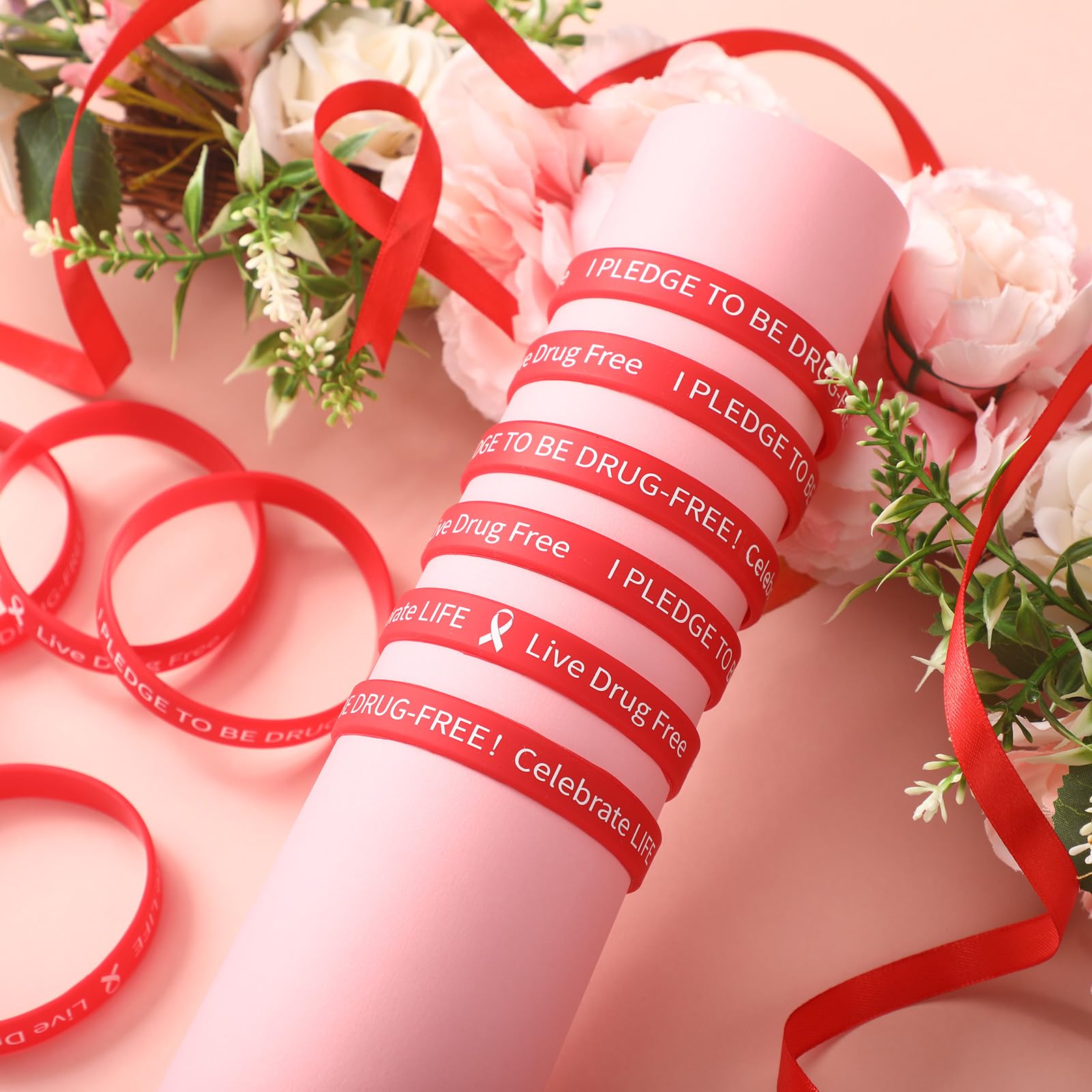 Libima 200 braccialetti vivi senza droghe, braccialetti settimanali in silicone rosso, unisex, in gomma, per campagne anti-droga, eventi, uomini, donne, adolescenti