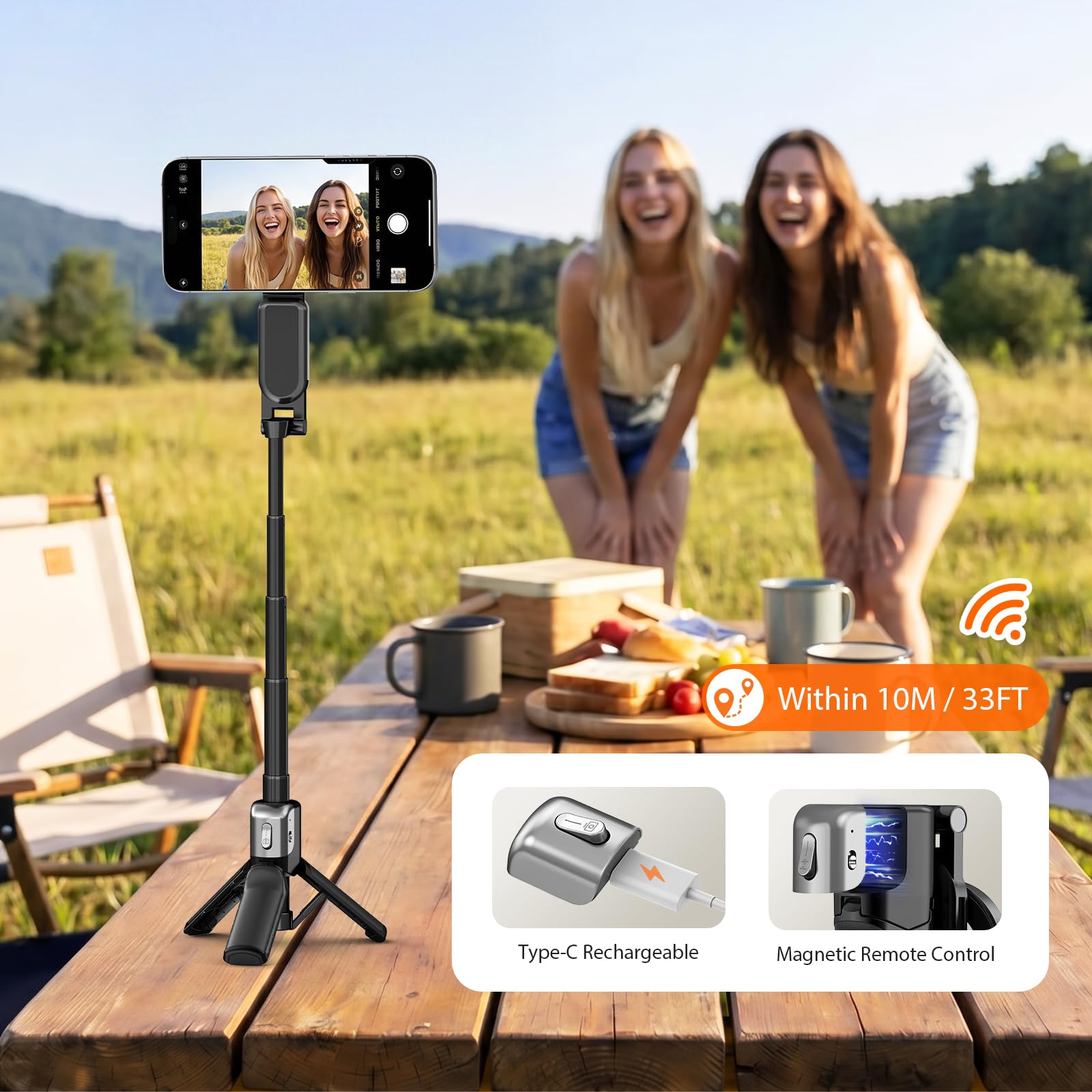 AMAZEAR 3-in-1 Selfie Stick Treppiede Magnetico con Telecomando Wireless