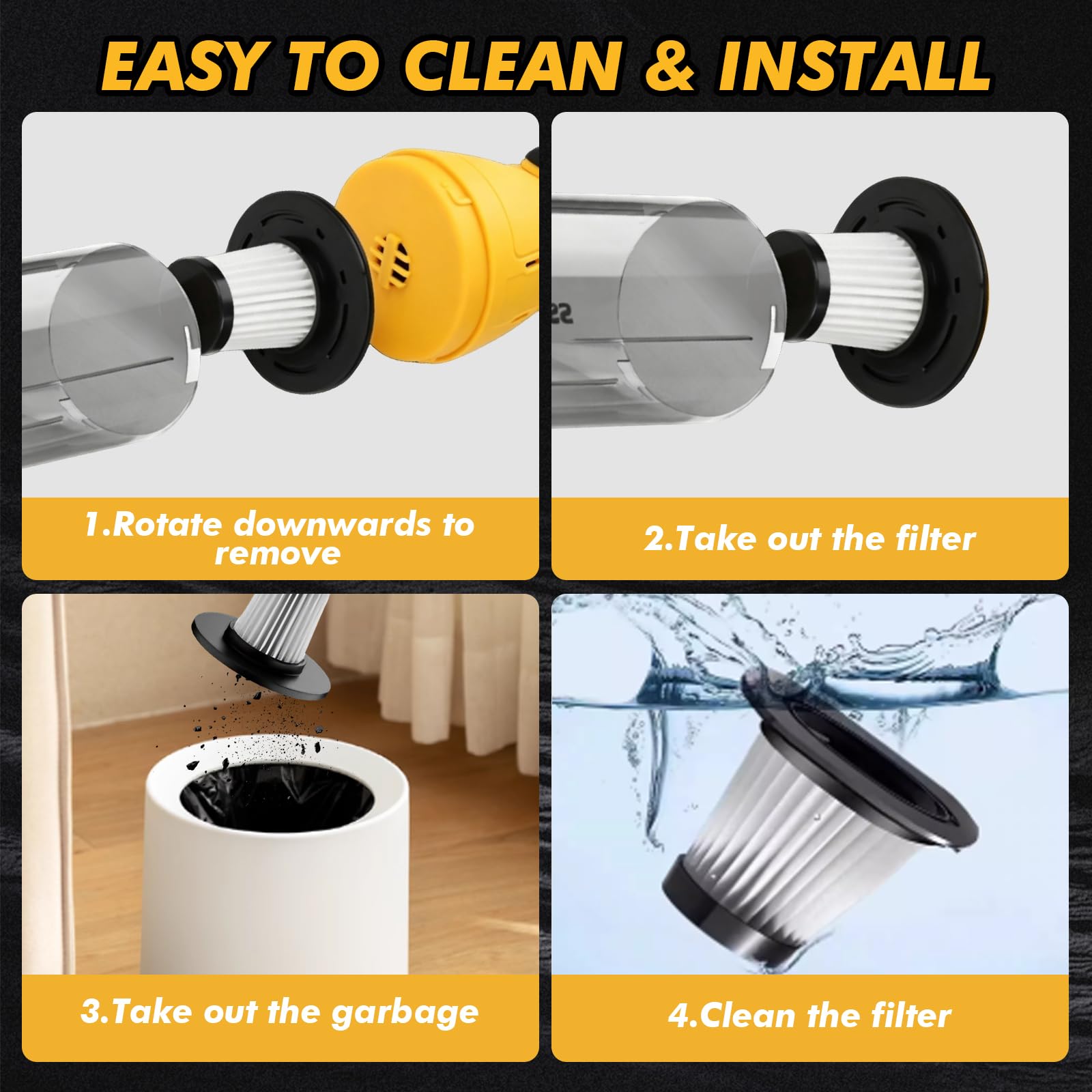 Aspiradora a batería compatible con Dewalt 18 V 20 V, 22000 Pa, aspiradora de mano portátil con 4 boquillas y depósito de polvo de 600 ml, aspiradora multifunción con batería para suelos, alfombras