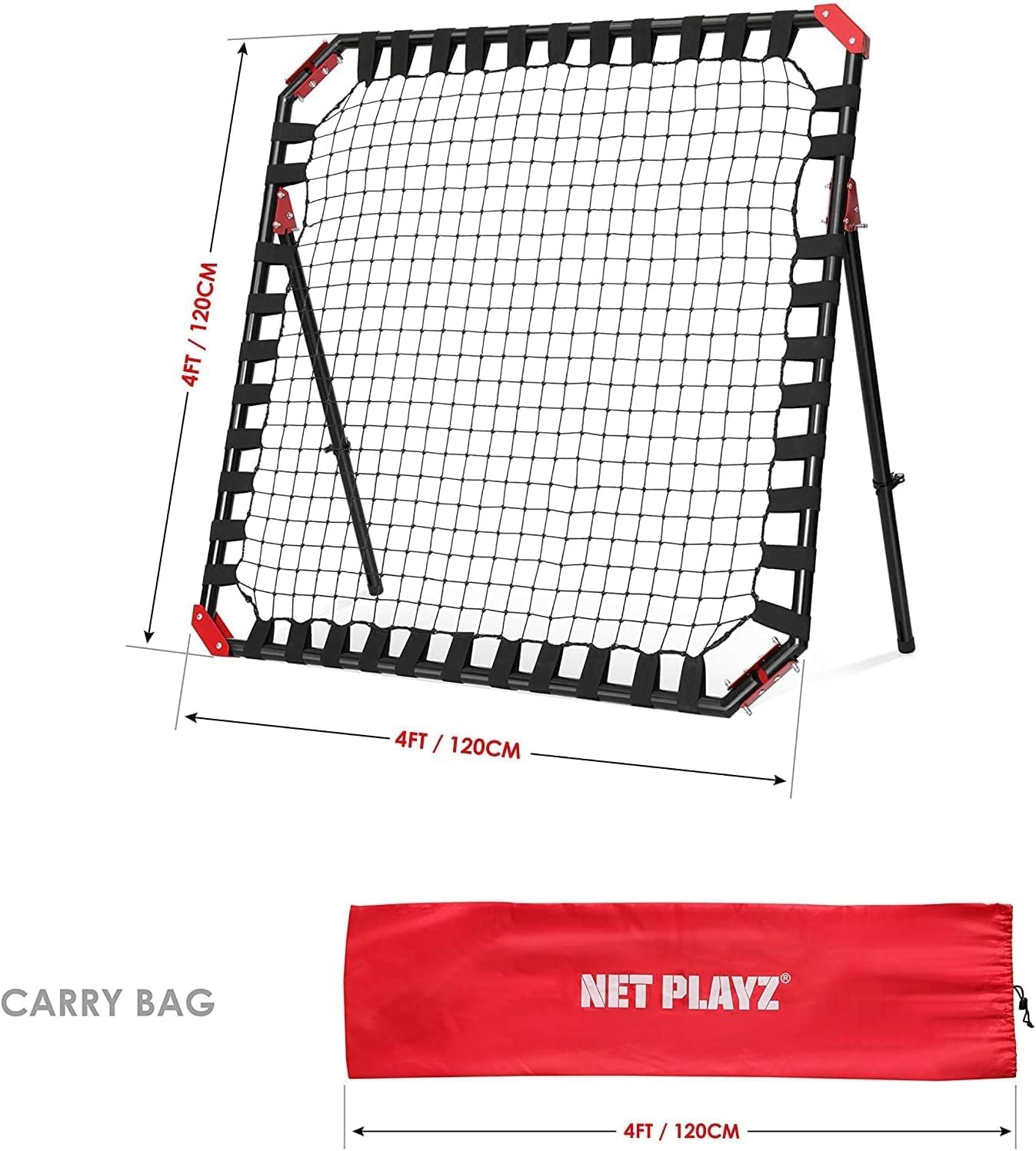 Easy Playz Portable Soccer Rebounder, 4 Ft x 4 Ft, Easy Set Up, Sturdy Metal Tube, with Quick Folding Design, No Assembly Needed! Multi Angle Adjustment, Carry Bag Included