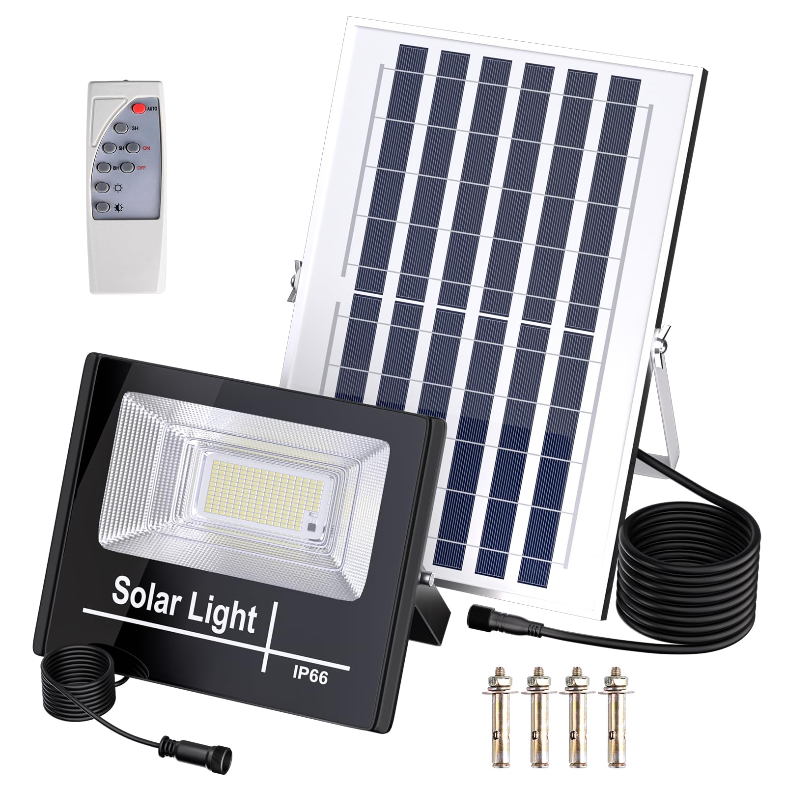 Miwatt Black Solar Flood Light Outdoor Waterproof Ip67 Dusk To Dawn With Remote Control Solar Power Light For Yard, Garden,Garage
