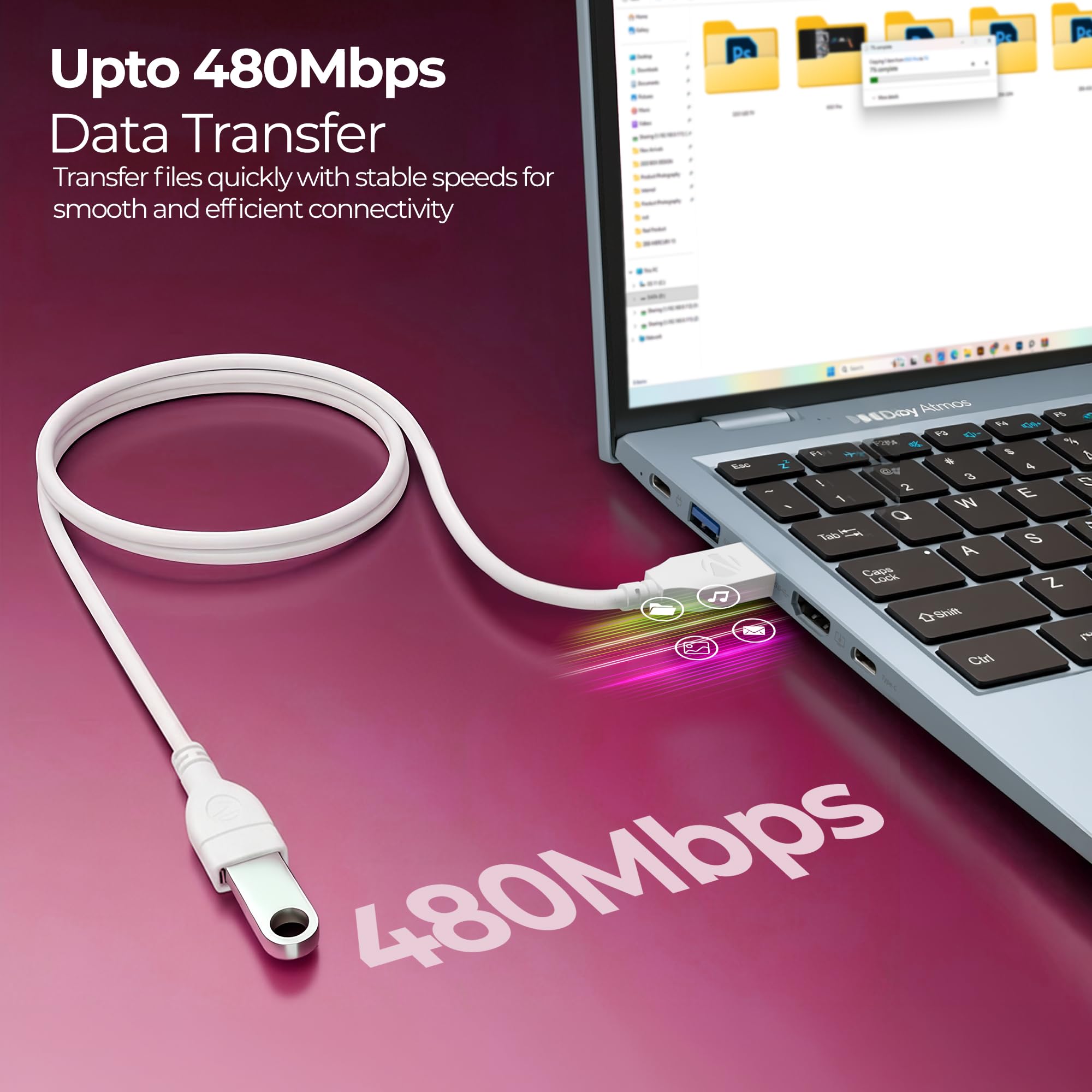 Zebronics UEC50 USB Extension Cable, 5 Meter Length, 480Mbps Data Transfer, Full Copper Core, Nickel-Plated Connectors, Durable PVC Build, For Keyboard, Mouse, Pen Drive & USB Devices — Amazon image 2