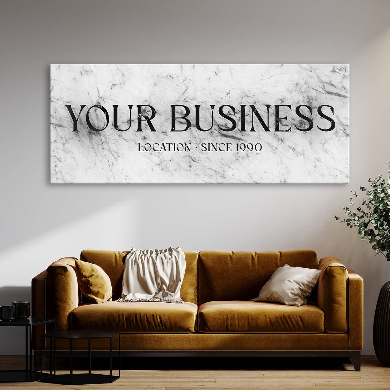 Sense Canvas Personalizado Your Business Company mármol blanco cartel personalizado lienzo arte tu tienda – decoración del hogar arte de pared impresión póster pintura grande 40 x 16 / 0.75 pulgadas