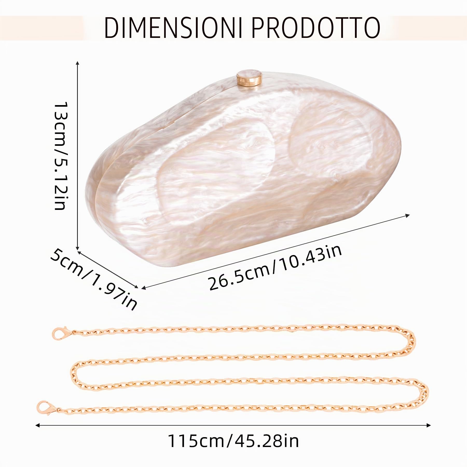 Larcenciel Pochette in Acrilico da Donna, Borsa Champagne a Forma di Conchiglia Irregolare con Catena Rimovibile, Elegante Borsa da Sera, per Feste di Nozze, Balli, Cocktail, 26,5x5 x13cm