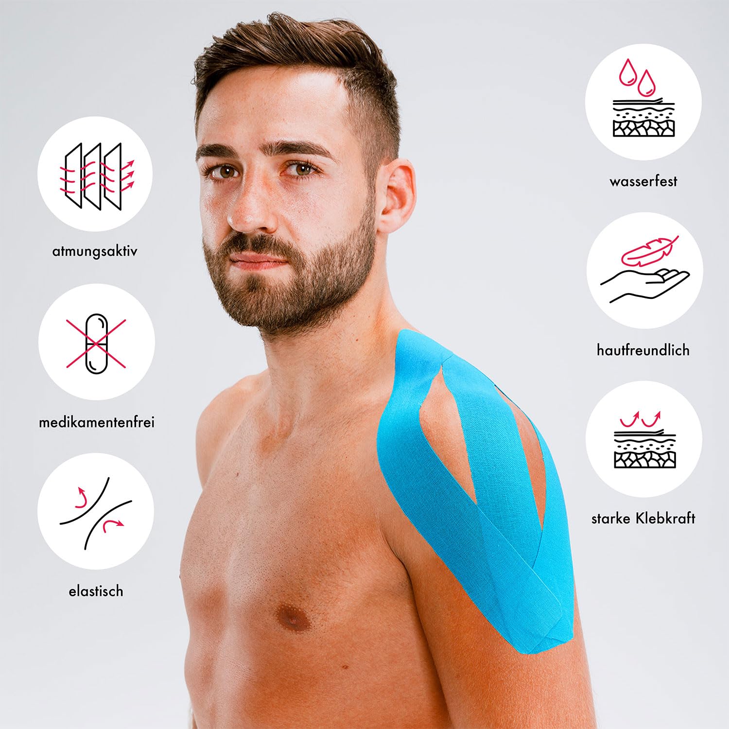 Kintex Taśma kinezjologiczna, 7,5 cm x 5 m, bardzo szeroka, przyjazna dla skóry i wodoodporna, taśma kinezjologiczna, taśma fizjologiczna, do uprawiania sportu i fizjoterapii