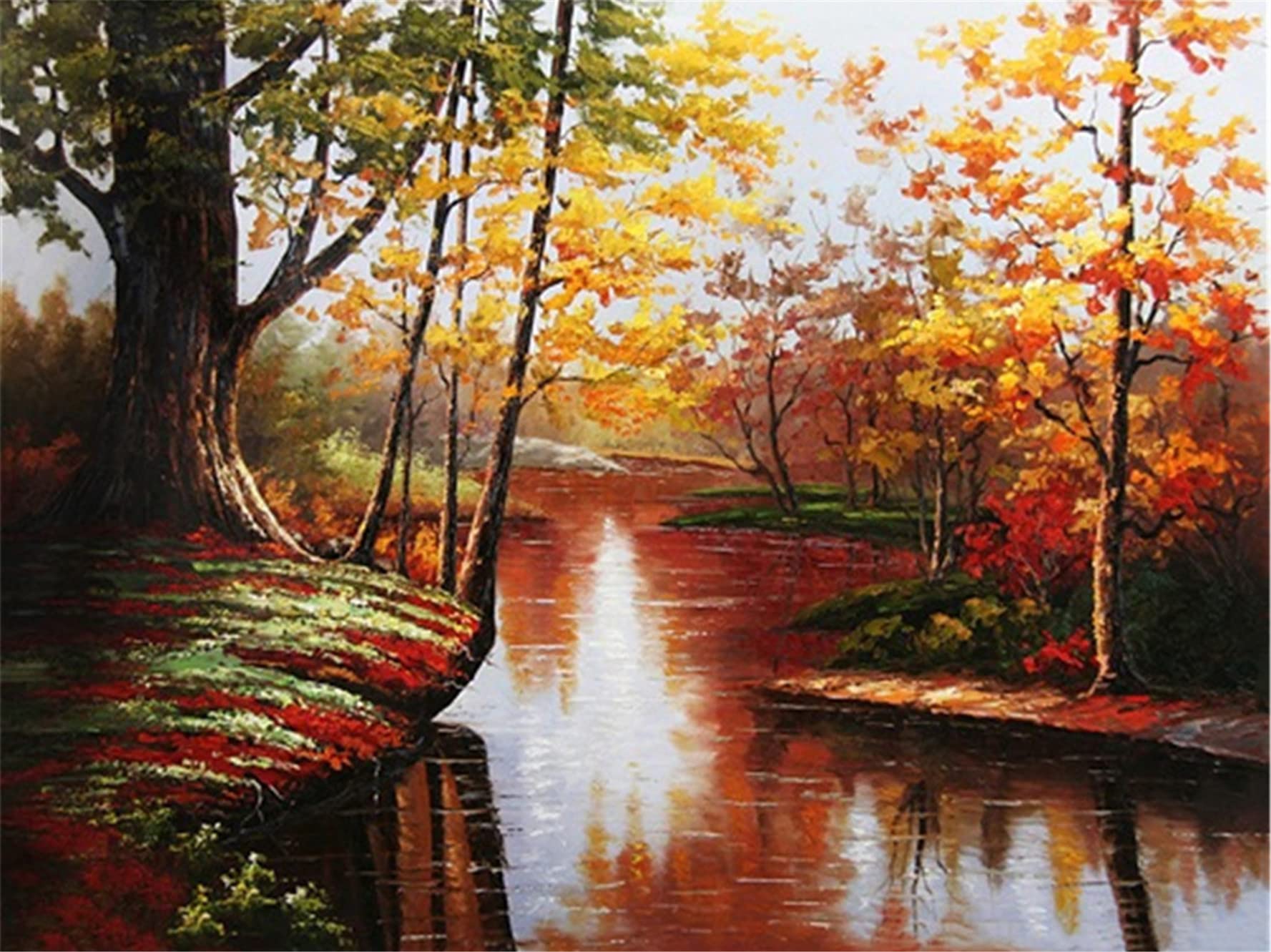 CaptainCrafts Paint by Numbers for Adults, Paint by Number DIY Oil Painting Paint by Number Kits Linen Canvas 16x20 Inch Wall Art House Decor Gifts (Frameless, Autumn Scenery)