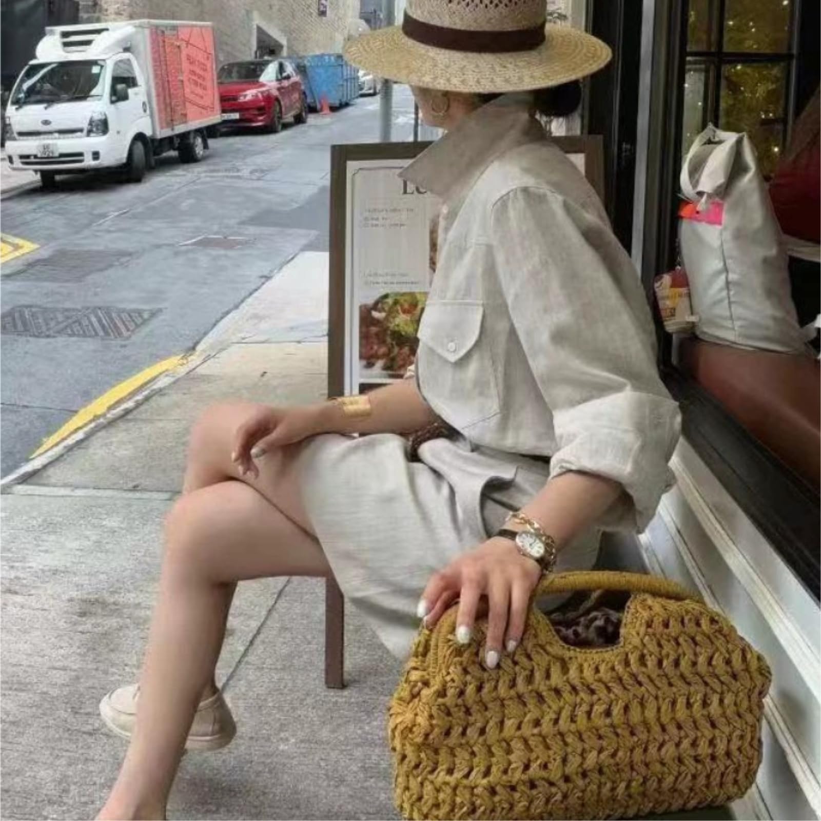 Strohtasche Damen Sommer Frauen Strandtasche Clutch Handtasche Tote Tasche Mode Gewebt Rattan Reisetasche-Black