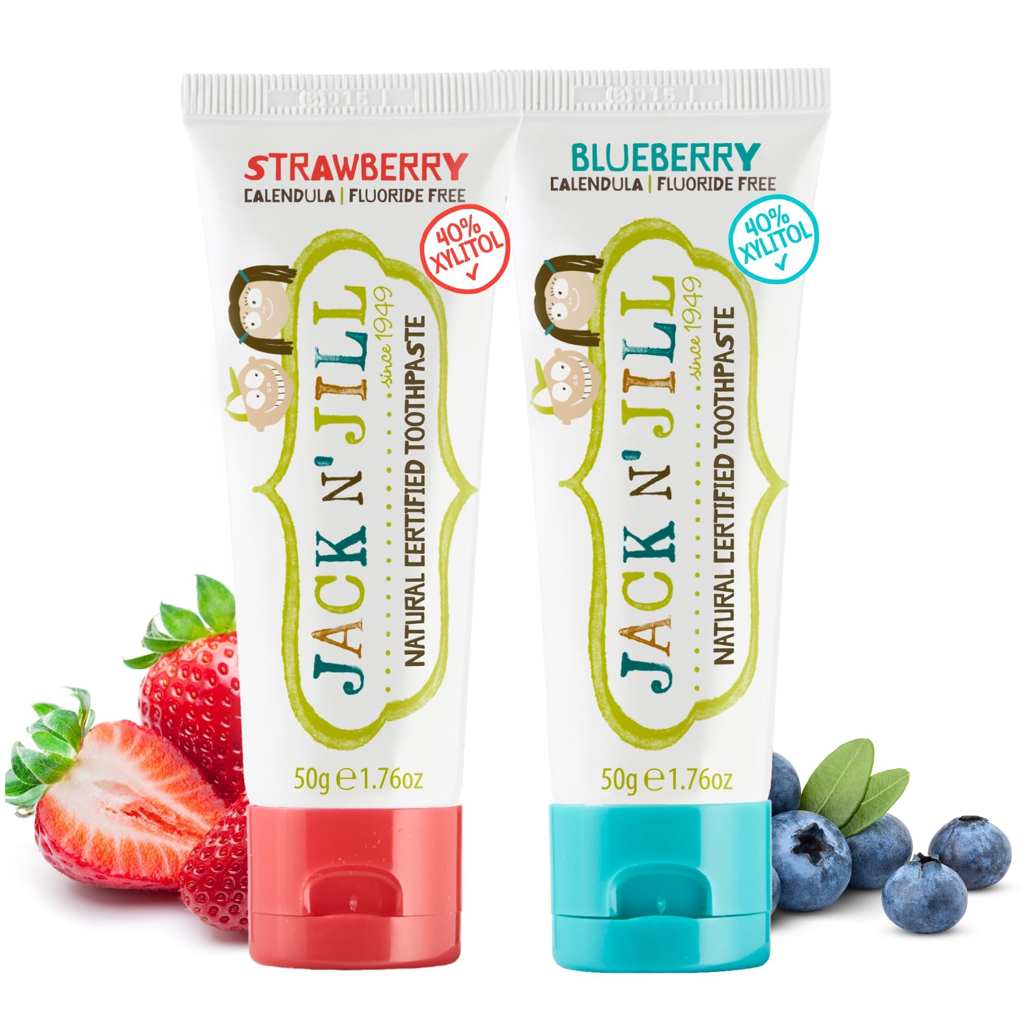 Jack N Jill Natural Toothpaste, Strawberry &amp; Blueberry, 1.76 oz (Pack of 2)