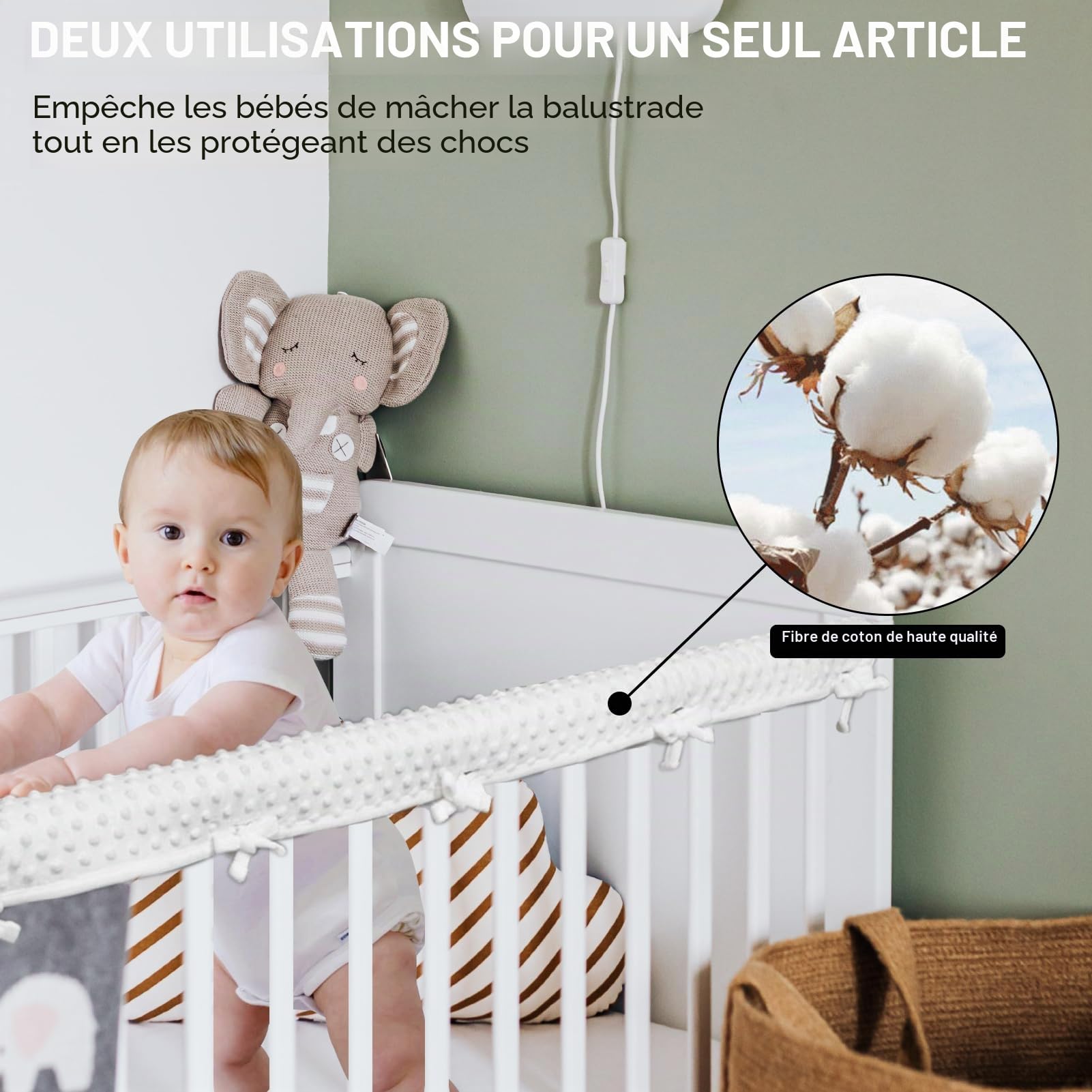 IULONEE 3pcs Protection de Barre de lit pour Enfants 128x18cm/68x18cm Gaine de Sécurité Autour du lit Barrière de lit Convient aux Prévention des Collisions de Rail Latéral et de Rail Avant (Blanc)