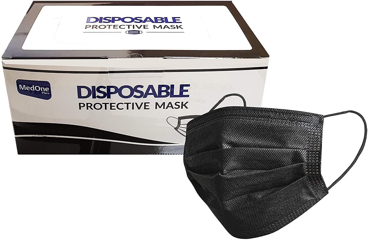 MEDONE PLUS 50 pcs Disposable three Layer Face Protection Surgical Hygiene Dental Dust Smog Cleaning (Black/White) (50pcs/box)…