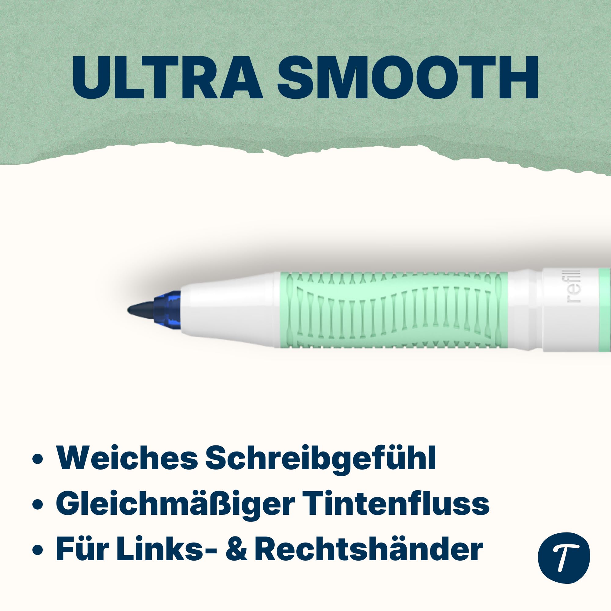 Teachly Bundle 3 x Tintenroller Superstudent (Rosé-, Mint- & Türkis-Set) - Inkl. 7 Tintenpatronen (Blau) je Set
