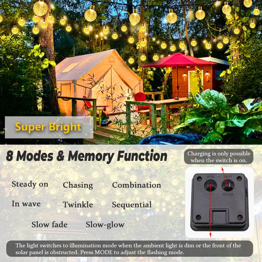 Catena Luminosa Solare Esterno IP65 Impermeabile, Catena Luminosa Solare con LED, Catena Luci Solari Esterno, Adatta per Feste Giardini Terrazze Festival (Colorato,φ2,3cm 32m)