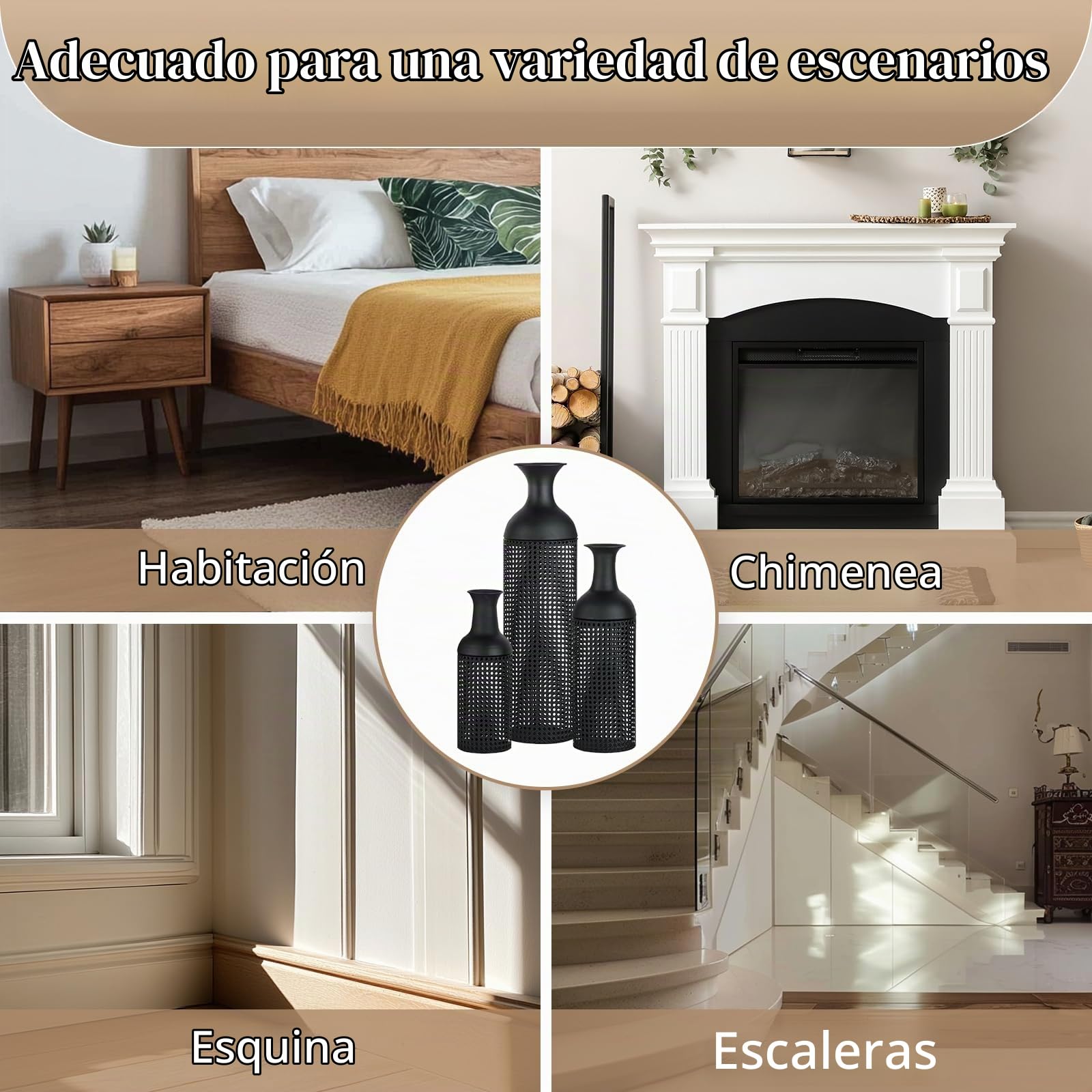 Sziqiqi Jarron de Suelo Altos Negro: Jarrón Grande para Suelo para Salón 68/51/41cm - Set de 3 Metal Florero Alto para Suelo - Jarrones Modernos con Textura de Panal para Dormitorio Cocina | Tapas gruesas, estables, extraíbles, 68/51/41 cm, modernas, para