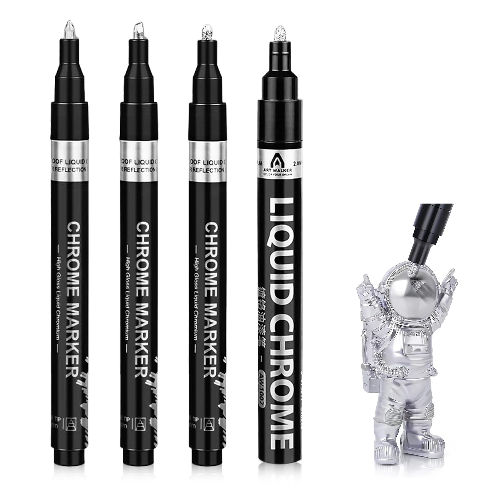 aninako 銀メッキ 補修ペン クロームメッキマーカーペン メッキ 4個セット 0.7mm 2.0mm 1.0mm メッキペン 塗るだけでメッキ 高光沢液体クロムペイントマーカー ミラーペイントペン反射光沢ペイントマーカー 長持ちする色 DIYハイライトペン 芸術品や工芸品