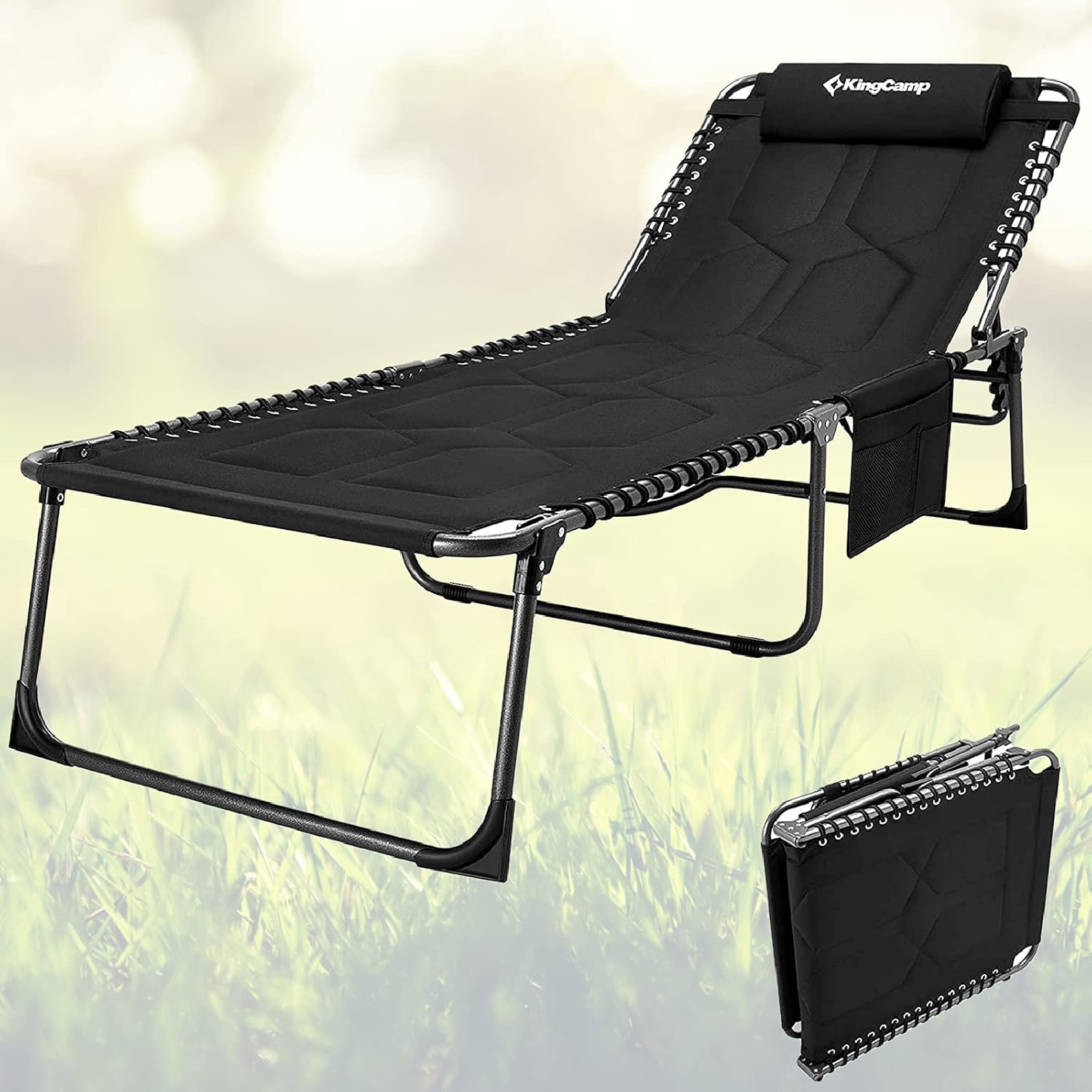 KingCamp Chaise Lounge Chair for Outside, Camping Cot with Adjustable 4-Position Patio Reclining, Supports 330 Lbs, Contains Interlayer PU Sponge, Upgrade Comfy : Patio, Lawn & Garden