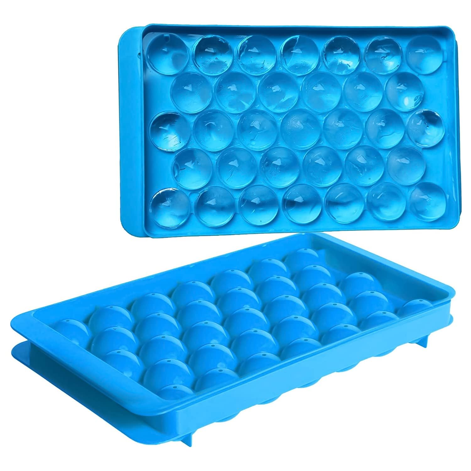 Mclear 33 Medium Round Ice Cube Tray with Lid for Freezer, Tiny Circle Ice Ball Maker Mold, Mini Circle Ice Cube, Sphere Ice Chilling for Cocktail Whiskey Tea Coffee Juice, Random Color, Pack of 1