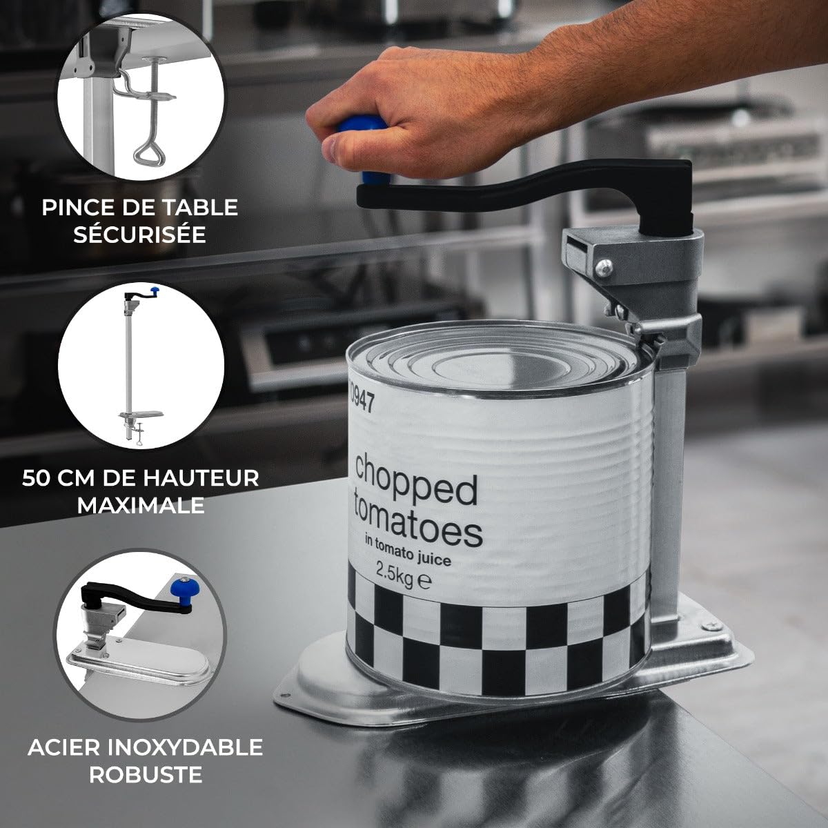 Apriscatole commerciale 50 cm in acciaio inox Grande Apri Lattina Manuale Lama Affilata Cucina Professionale Catering Ristorante Banco di Lavoro Apri Barattoli Altezza Regolabile Viti Banco GRATUITE