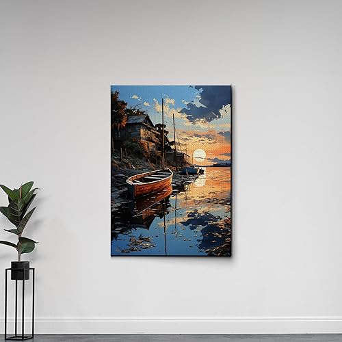 Miniatura 6 de Style Art Ocean Lovers, Style Large Boat on Water Scenery, nature prints, boat with oars, kids decoration, Ocean Painting, sunset sailboats