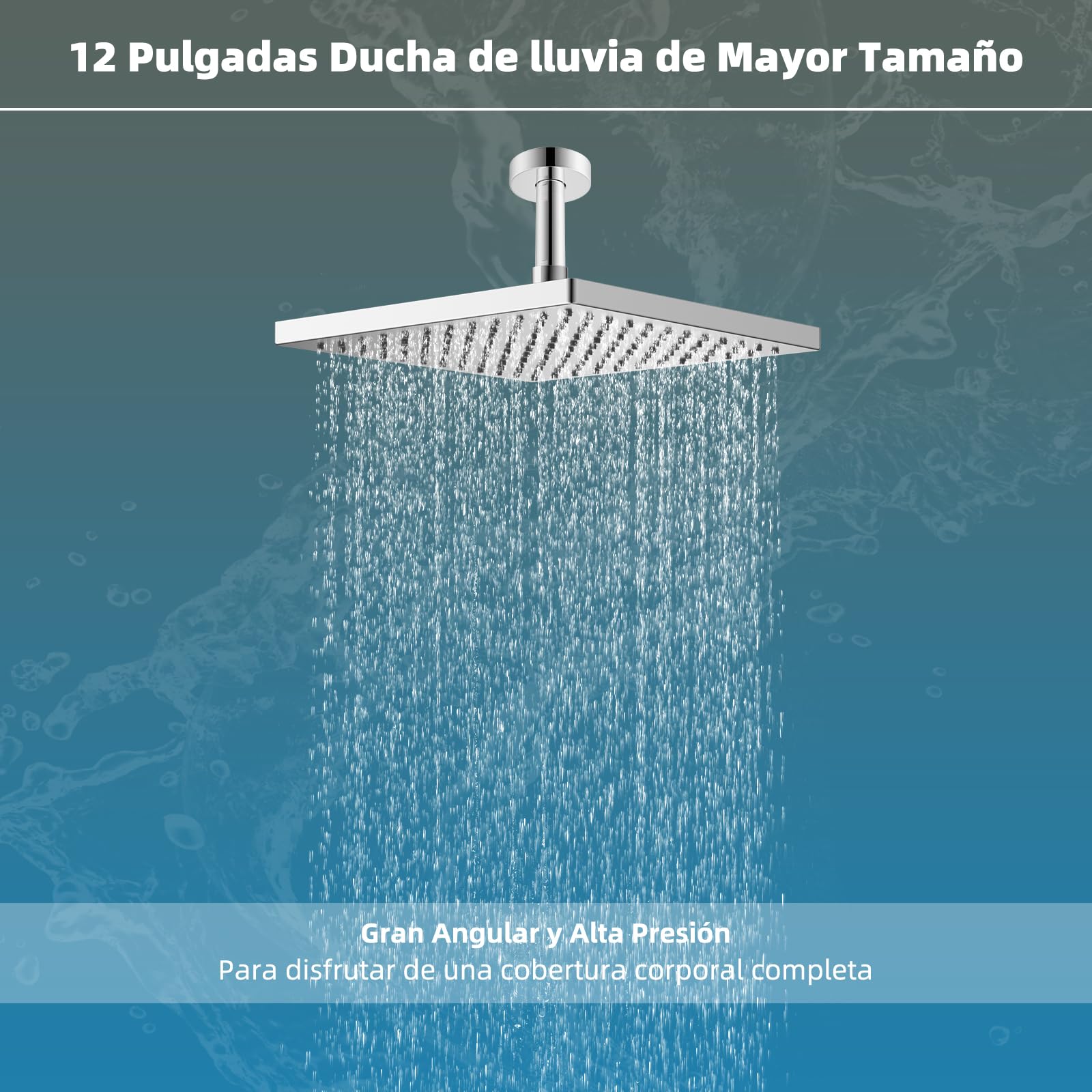 Hibbent Rociador Ducha Efecto Lluvia, Alcachofa Ducha Grande 12 Pulgadas (30x30cm), Cabezal Ducha Fijas Cuadrada del Acier Inoxydable, Antical, Alta Presión, Ángulo Ajustable y Giratorio,Cromo