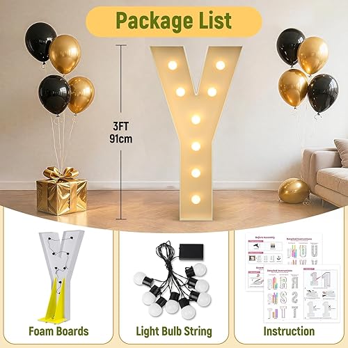 Miniatura 176 de Mixifox Letras V de marquesina de 3 pies, letras grandes iluminadas de 3 pies de alto con luces, letra de bebé grande para baby shower, boda