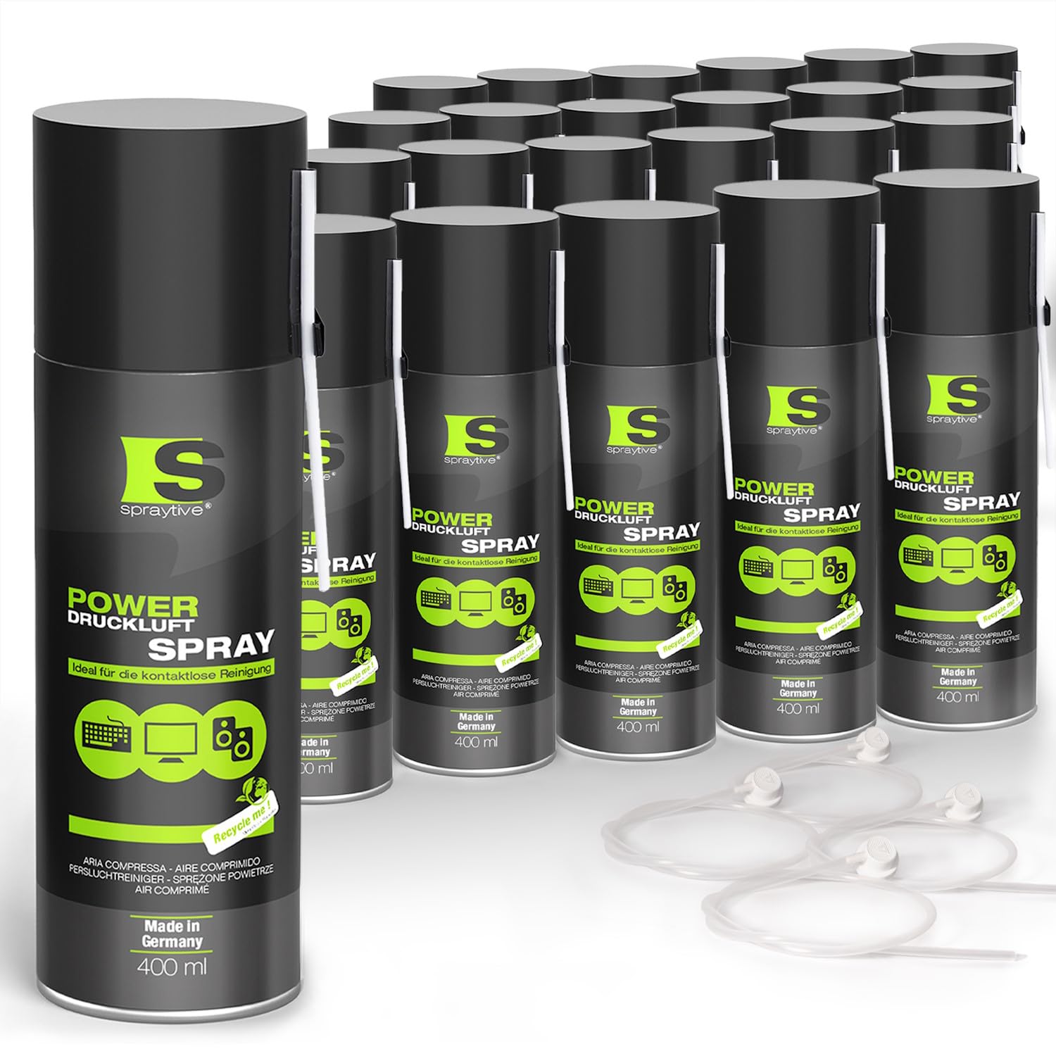 24 x 400 ml Spray Air Comprimé: Air Comprimé Rallonge en de la boîte, pour le nettoyage de clavier, PC/ordinateur, appareil photo - fabriqué en Allemagne