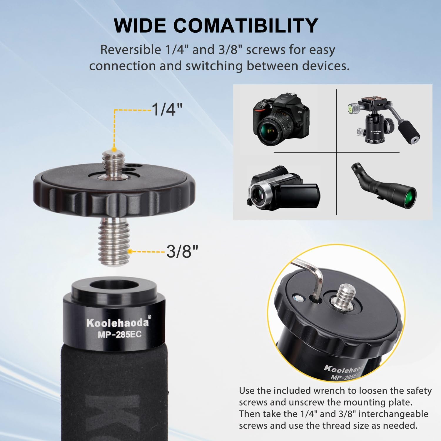 Koolehaoda Monopod for Camera, 65" Carbon Fiber Portable Compact Lightweight Travel Monopod Unipod Stick for DSLR Canon Nikon Sony Video Camcorder, Easy to Carry (MP-285EC)