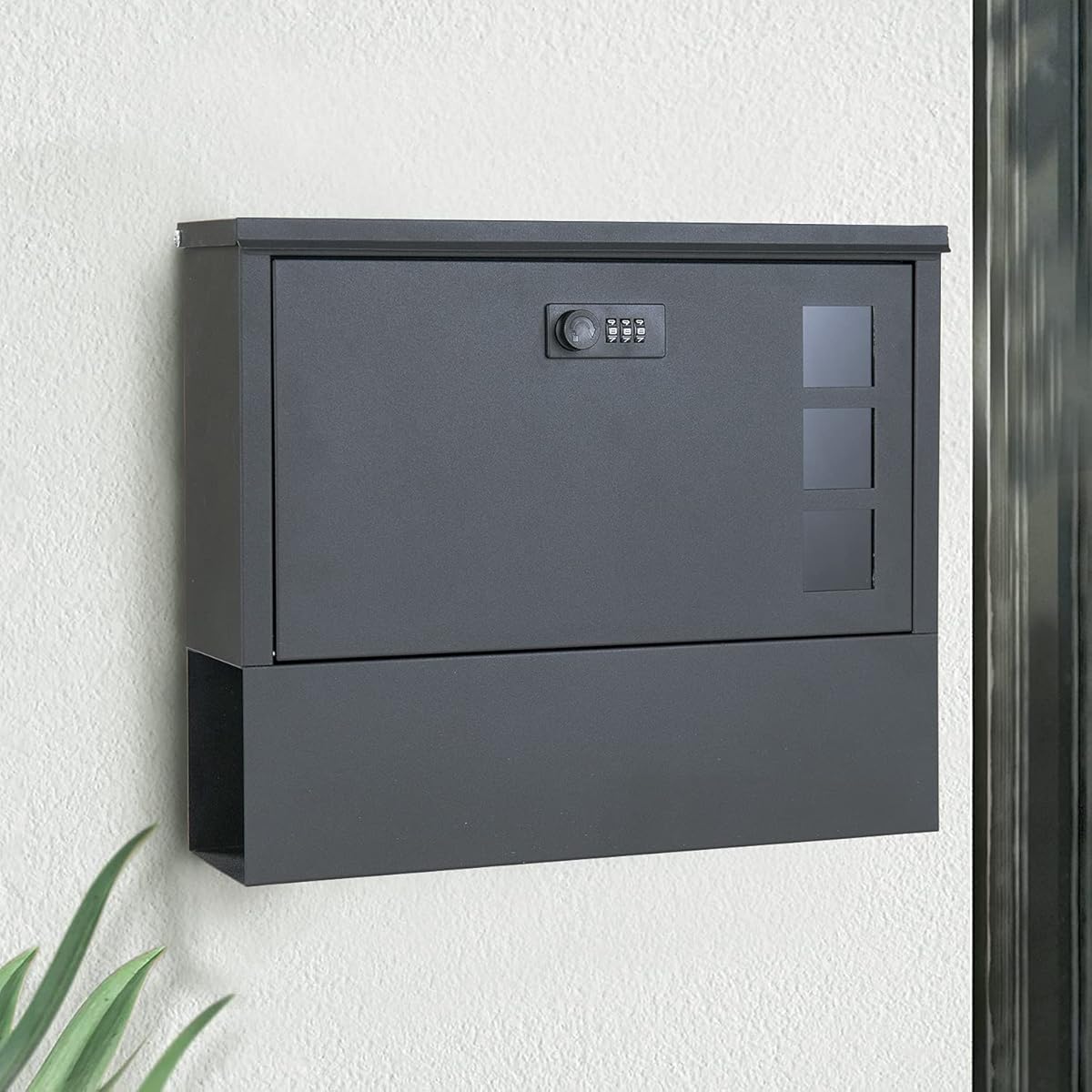 Buzón con Cerradura de Combinación - Buzón de Pared Antracita con Compartimento para el Periódico de Acero Inoxidable, Buzón Moderno con Ventana de Visualización con Cerradura