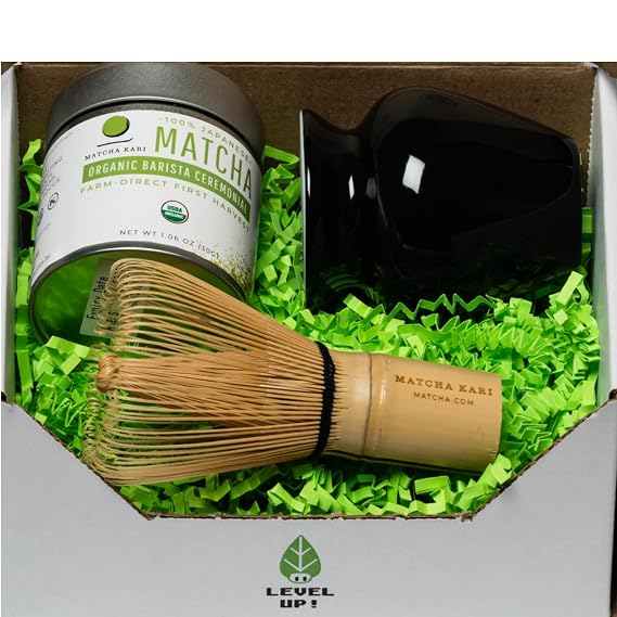 Matcha Kari Sticks + Mini Kit Bundle - 24 Sticks and 30g Ceremonial Tin, Whisk with Holder, USDA Organic Green Tea