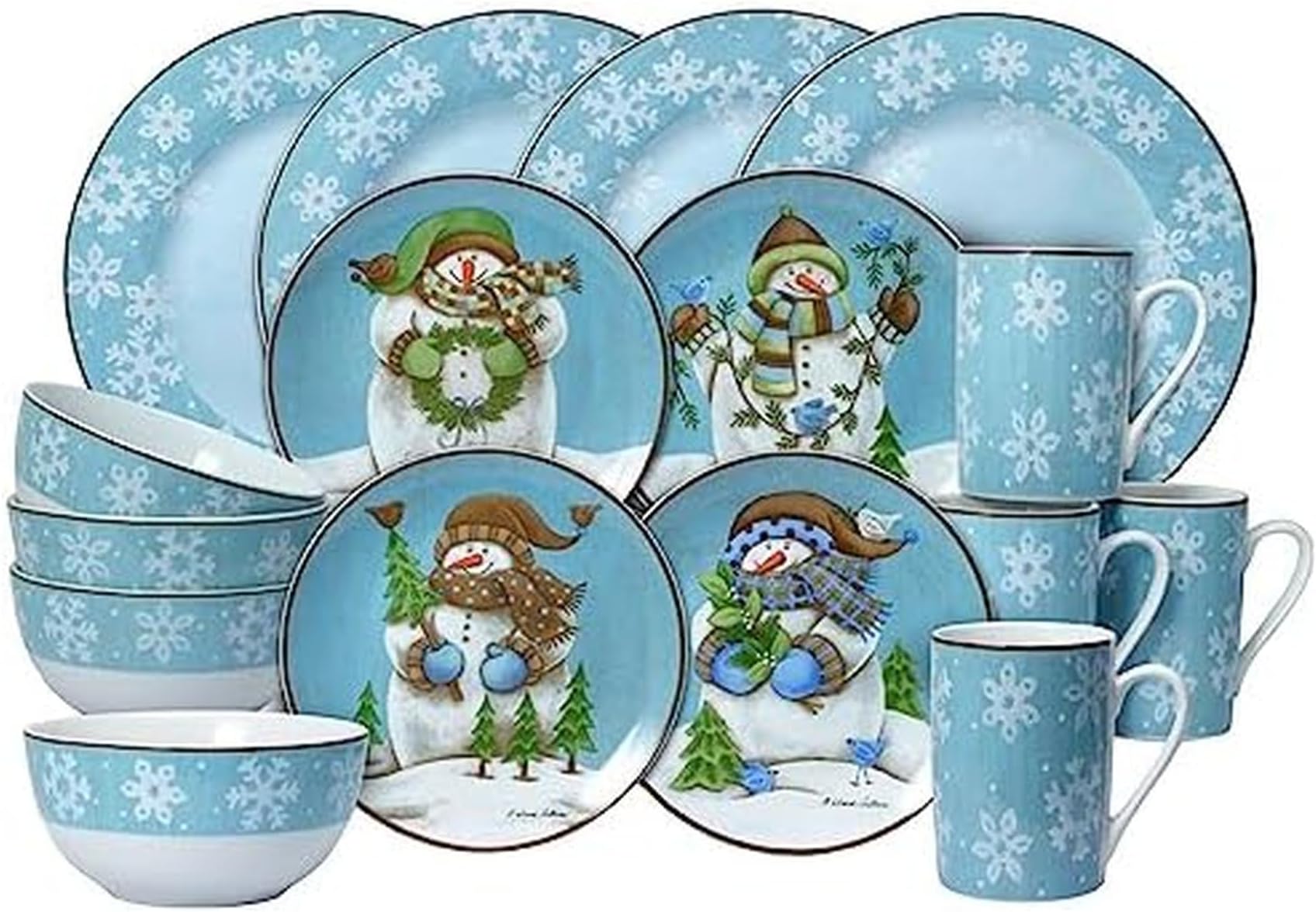 Evergreen Ernie Dinnerware Set, 16 Piece, Blue, White