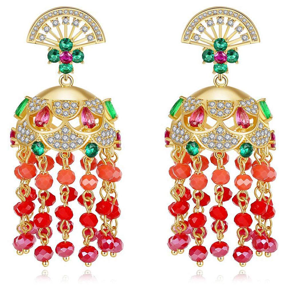 ReikoMetal Alloy Indian Ethnic Traditional Kashmiri Jhumki Chand Bali Earrings for Women