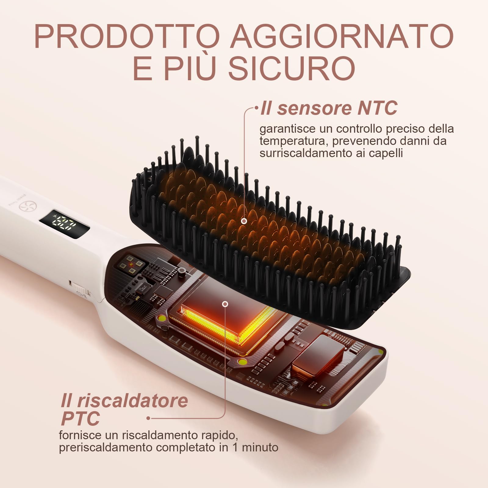 Spazzola Lisciante Professionale a Ioni Ceramica, 16 Livelli di Temperatura (80-230°C) – Riscaldamento Rapido, Doppia Tensione (100V-240V) – Ideale per Styling Liscio, Lucente e Anti-Crespo