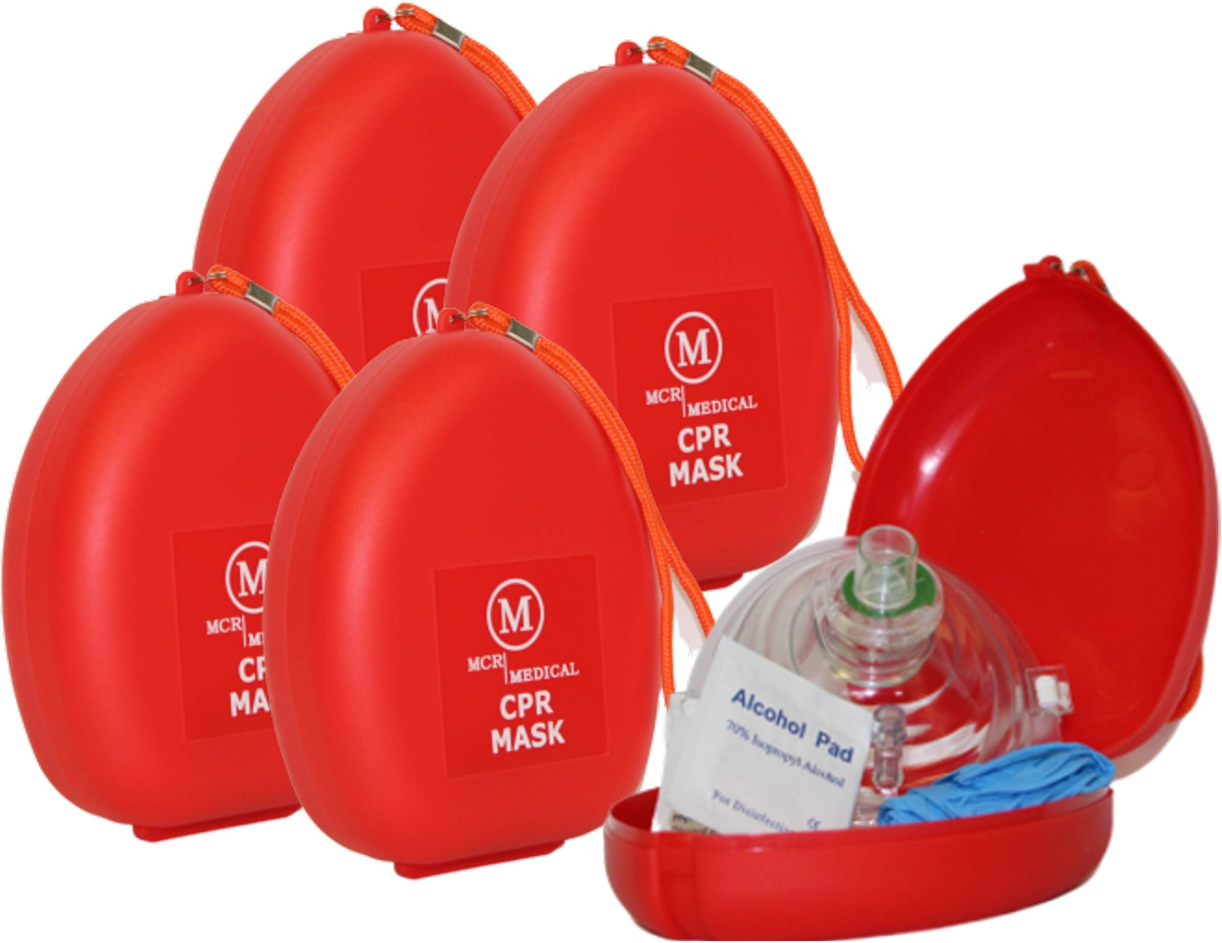 Pack of 5 CPR Rescue Mask, Adult/Child Pocket Resuscitators, Hard Case with Wrist Strap