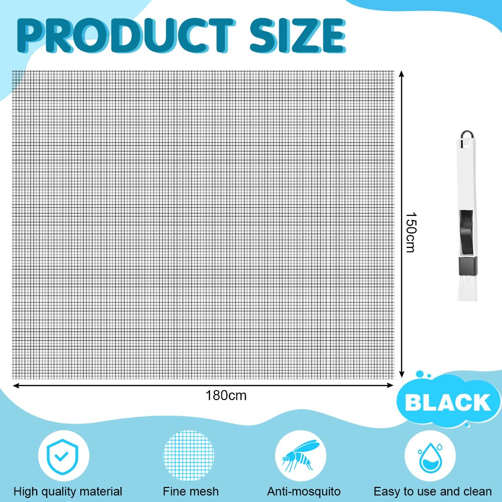 BUZIFU Window Screen Mesh 150 x 180 cm Fiberglass Screen Fly Screen Wire Mesh Insect Mesh Replacement Cuttable Mosquito Net Pet Screen with Cleaning Brush for Windows Doors Patio Cat-Proof - Image 2