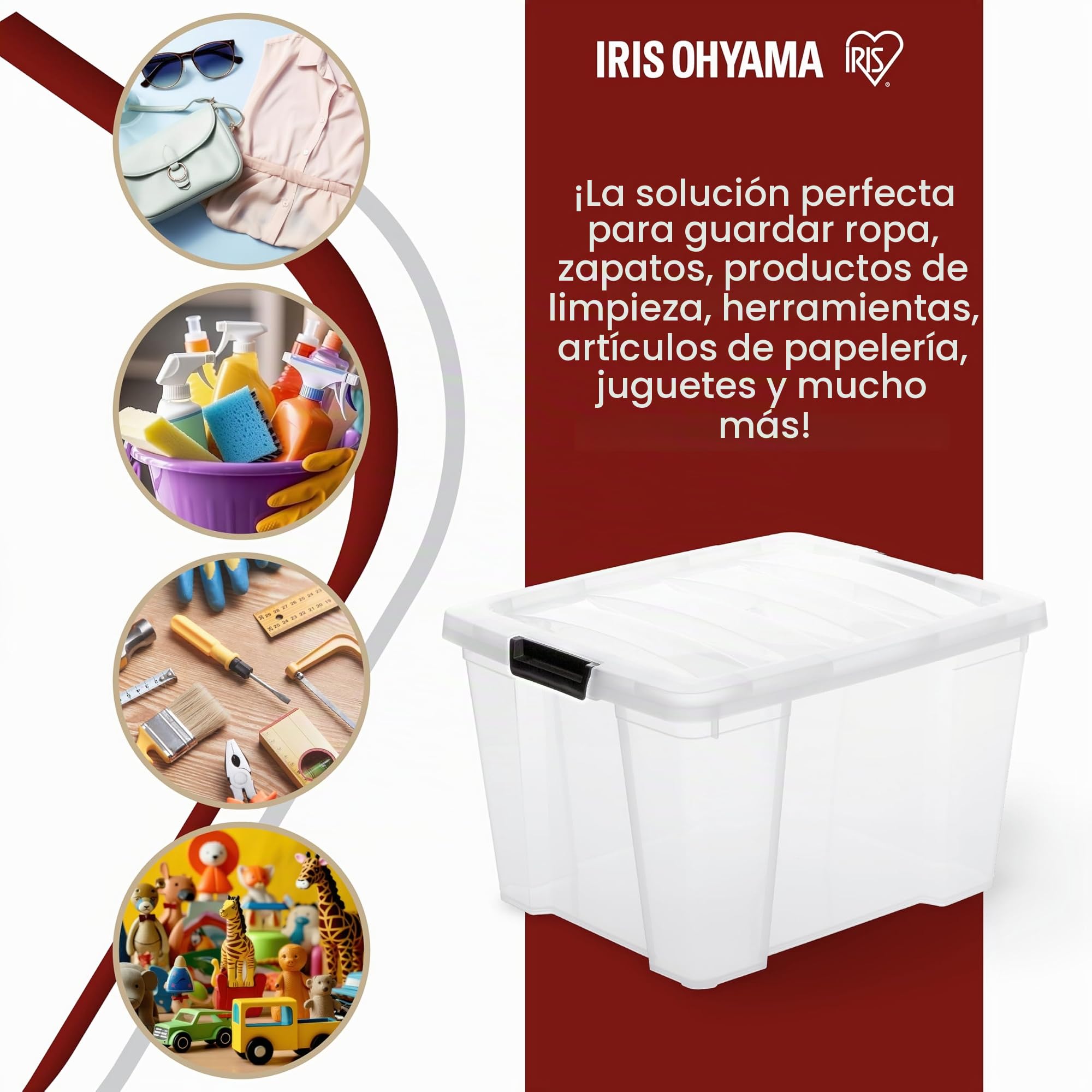 Iris Ohyama, Caja de plástico, Lote de 4 cajas de 30L - HB-30 - Transparente, A43 x P35 x A25,5 cm