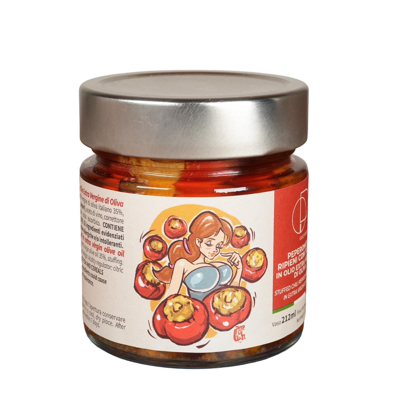Agricola Piano - Guindillas en aceite | Chiles rellenas con atún en aceite de oliva virgen extra 212 ml – 100% Italiano, Receta antigua – Producción artesanal
