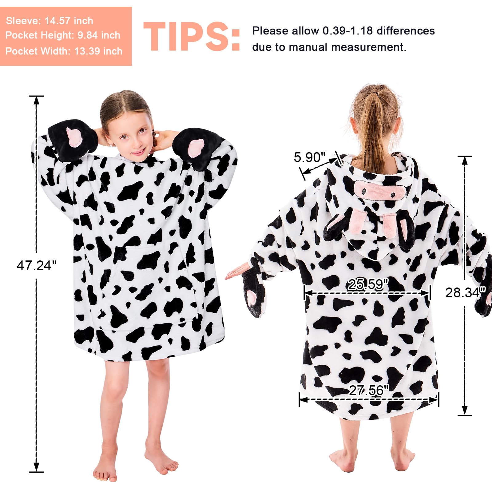IFNOW Coperta indossabile con cappuccio per bambini, coperta oversize per adolescenti, felpa con cappuccio con animale con coperta pieghevole portatile