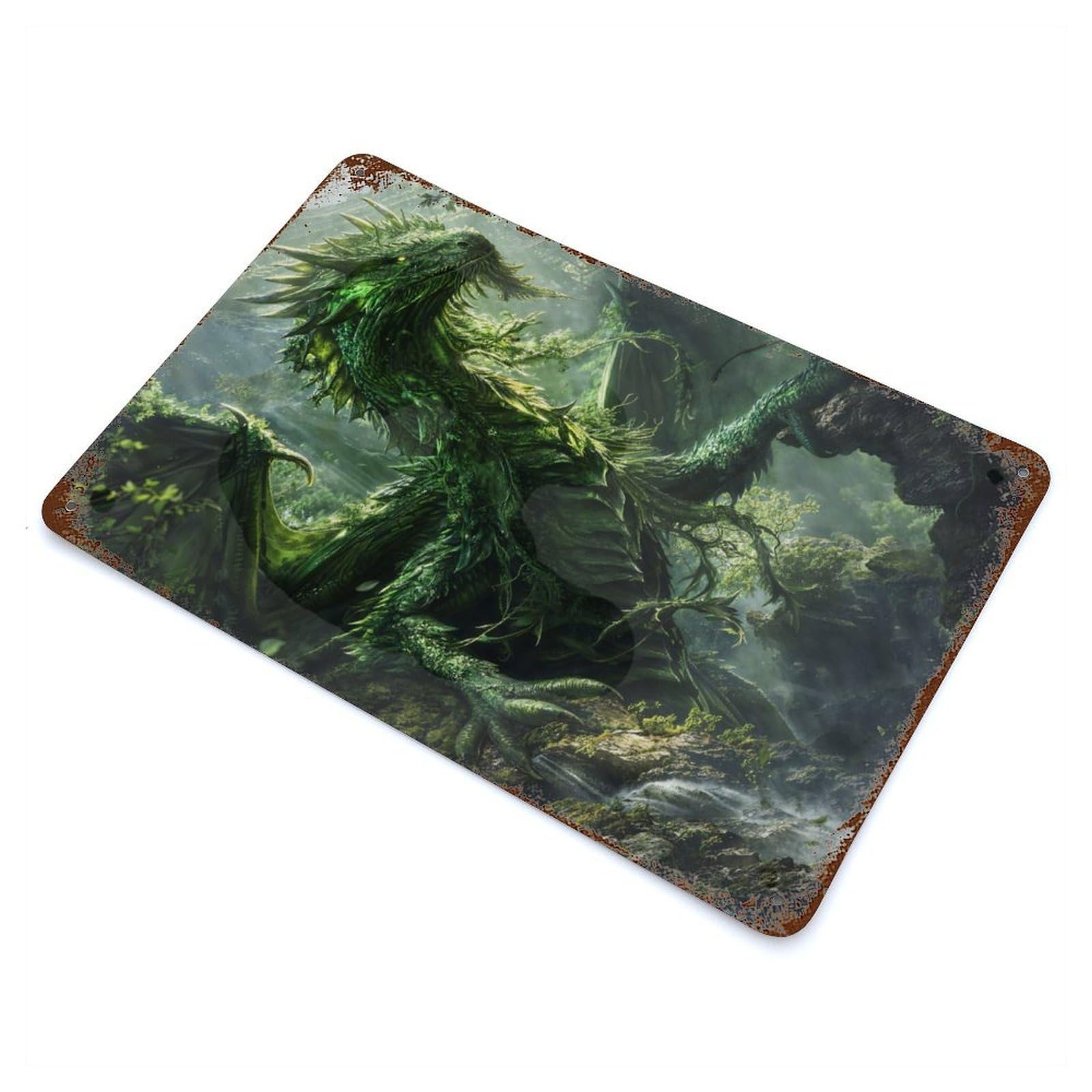 Awakened Nature Dragon Rust Effect Tin Sign 11.8"x7.9", Ideal for Farmhouse, Kitchen And Entryway Decor