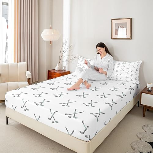 Miniatura 8 de Feelyou Juego de sábanas de juego de discos de hielo para niñas y niños, juego de ropa de cama de hockey sobre hielo para jugadores deportivos,