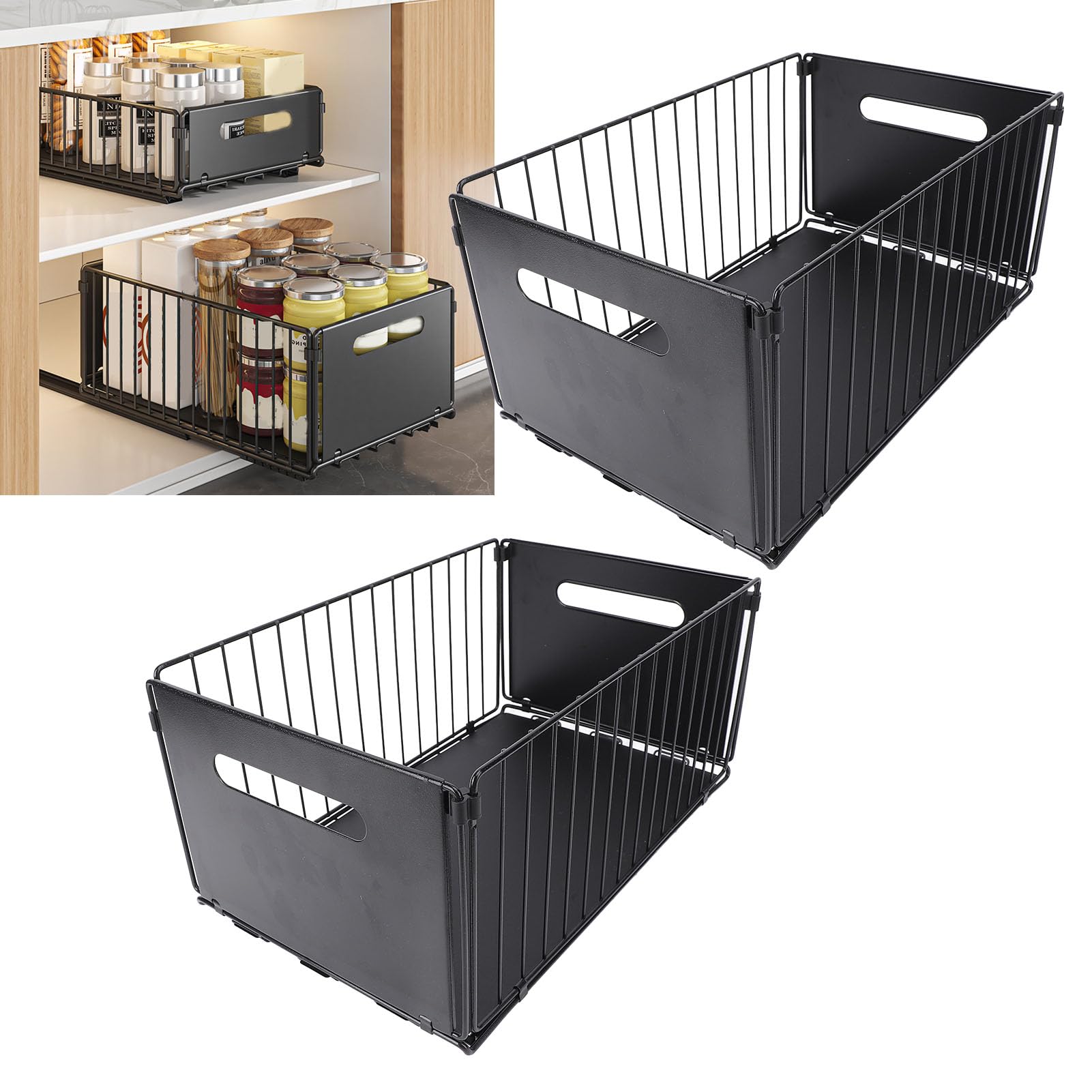 Sxhlseller Elastyczny Wysuwany Organizer do Szafki, Solidna Wysuwana Szuflada Szafki Pod Zlewem, Wykonana z żelaza, Zestaw 2 Sztuk Zapewniający oszczędność Miejsca (Wysoki)