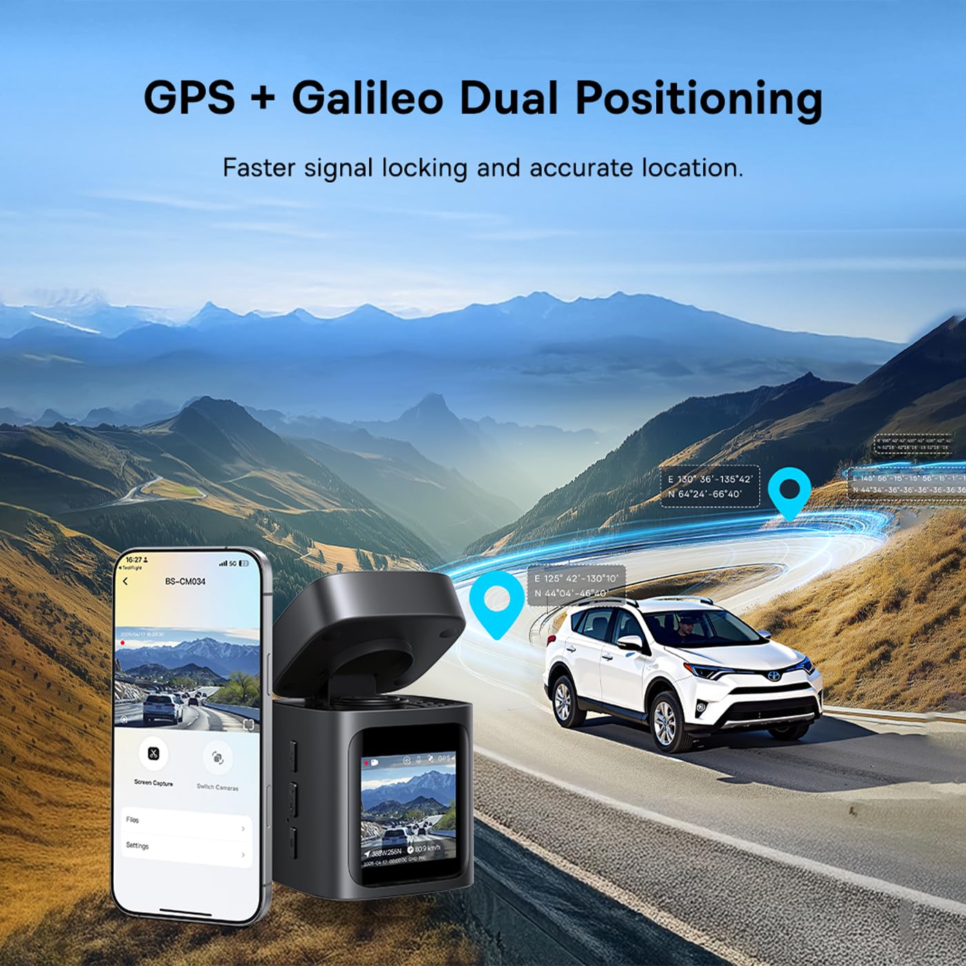Baseus PrimeTrip kamera samochodowa VD1 3K + 1080p HD przednia i tylna kamera GPS, Cosmic Black
