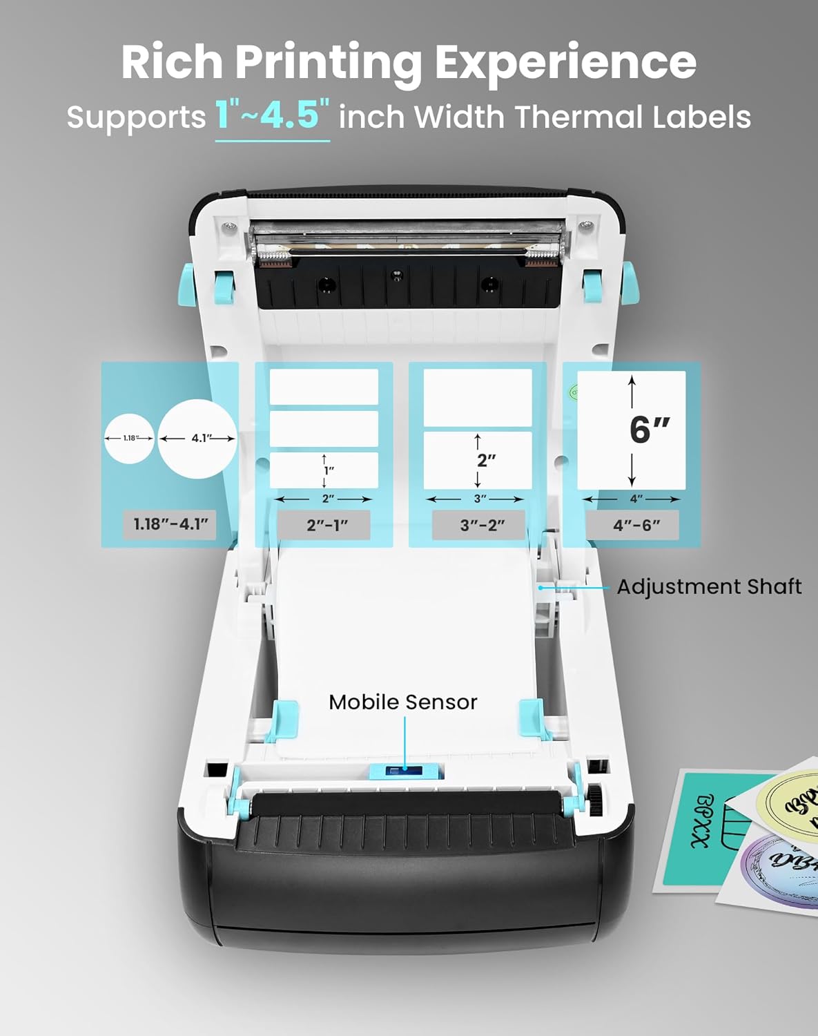 BPXX Shipping Label Printer Bluetooth - Thermal Shipping Label Printer 4x6 for Small Business, Home, Office, Prints Clearly and Easy to Connect, Compatible with Amazon, Ebay, Tiktok, Etsy, USPS, Black