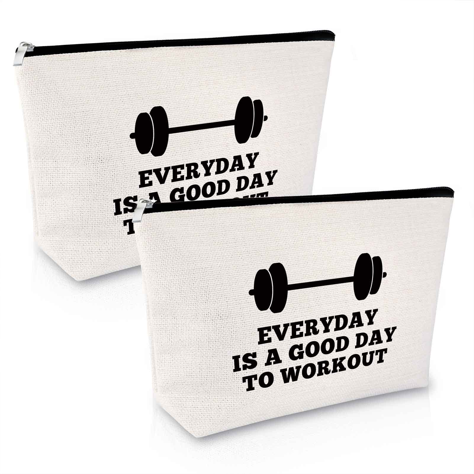 2Pcs Workout Gift for Women Makeup Bag Fitness Trainer Gift Dumbbell Weightlifting Presents Inspirational Keepsake for Bodybuilding Women Friend