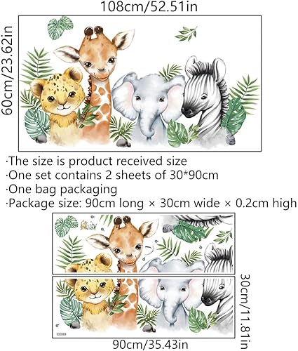 Miniatura 6 de Calcomanías de pared de 52.51 x 23.62 pulgadas, diseño de animales de selva, selva, safari, elefante, león, mono, para guardería, sala de juegos,
