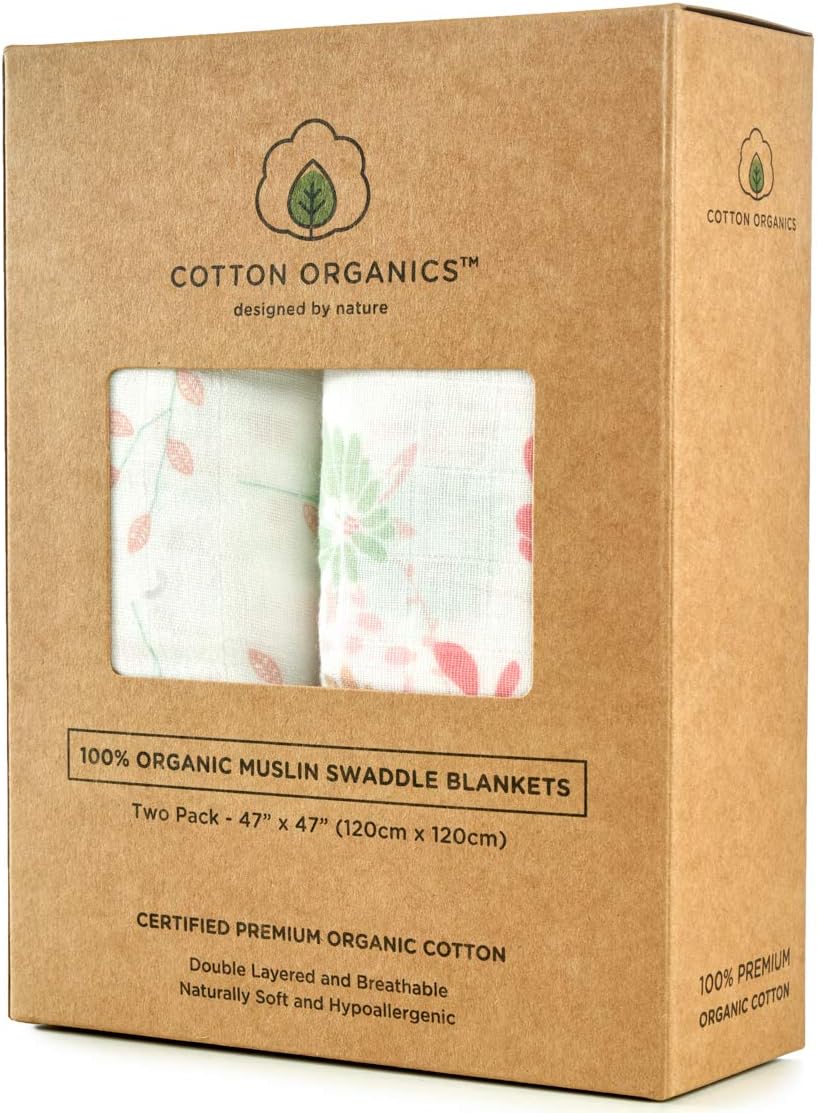 Cotton Organics Muslin Swaddle Blanket, Extra Soft and Hypoallergenic Organic Cotton, Gift Box (Pink)