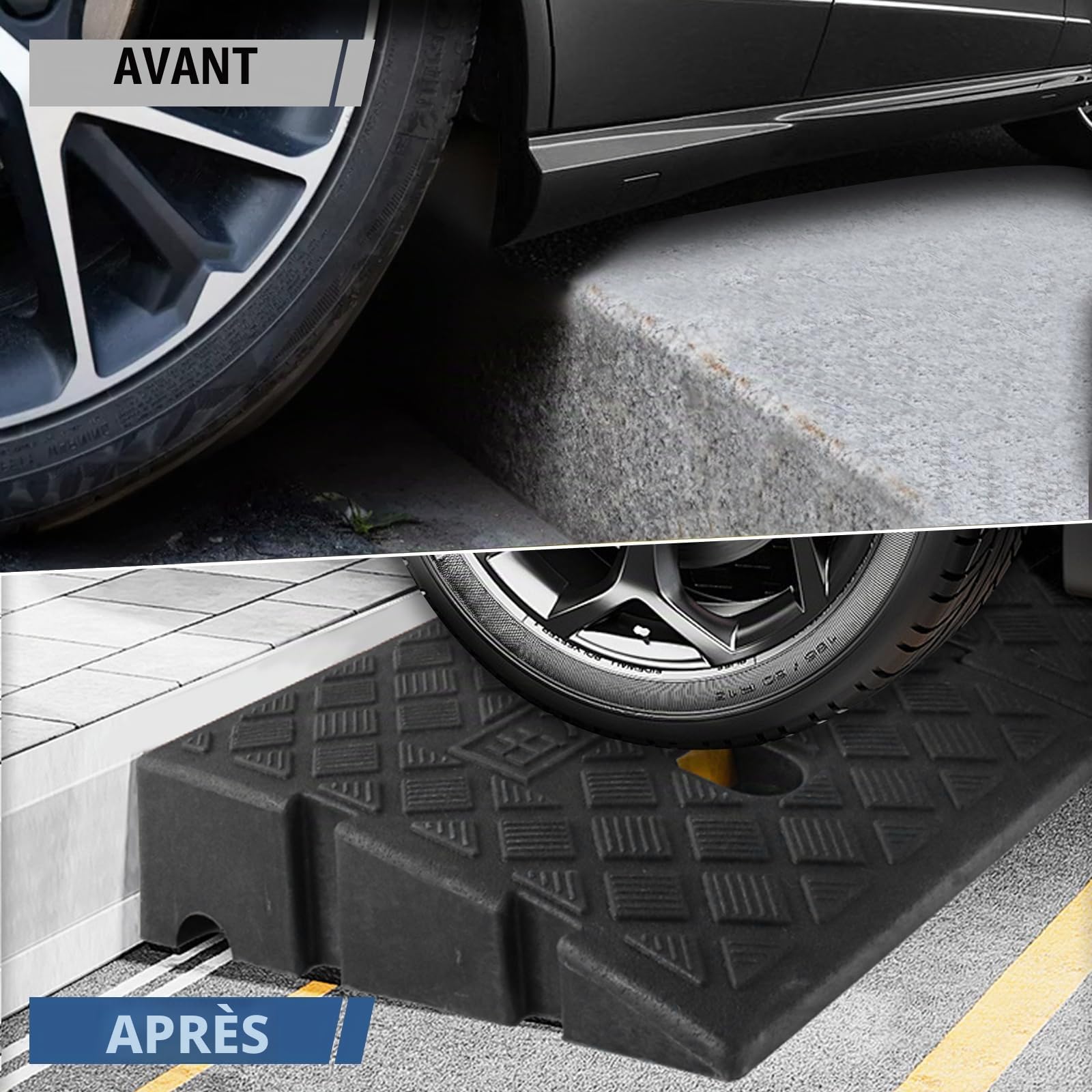 Rampe de Trottoir de 7 cm de Haut, Lot de 2, Rampe de Trottoir antidérapante pour fauteuils roulants, Scooters de mobilité et poussettes, Rampe de seuil en Plastique avec Bandes réfléchissantes