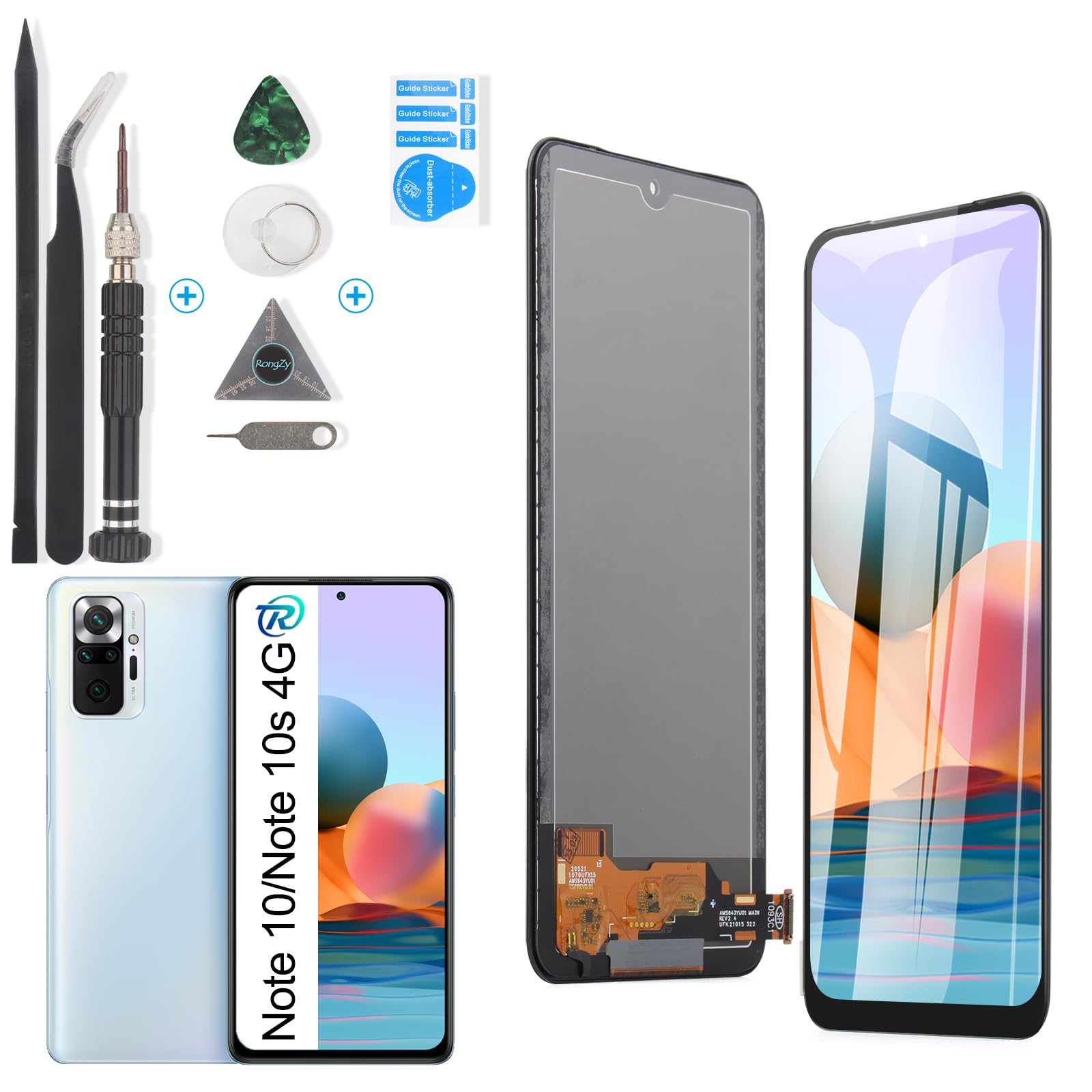 RongZy Pantalla para Xiaomi Redmi Note 10/Note 10s 4G Pantalla Táctil LCD Kit de Pantalla de Repuesto Ensamblaje Digitalizador de Reemplazo con Herramientas(No 5G)