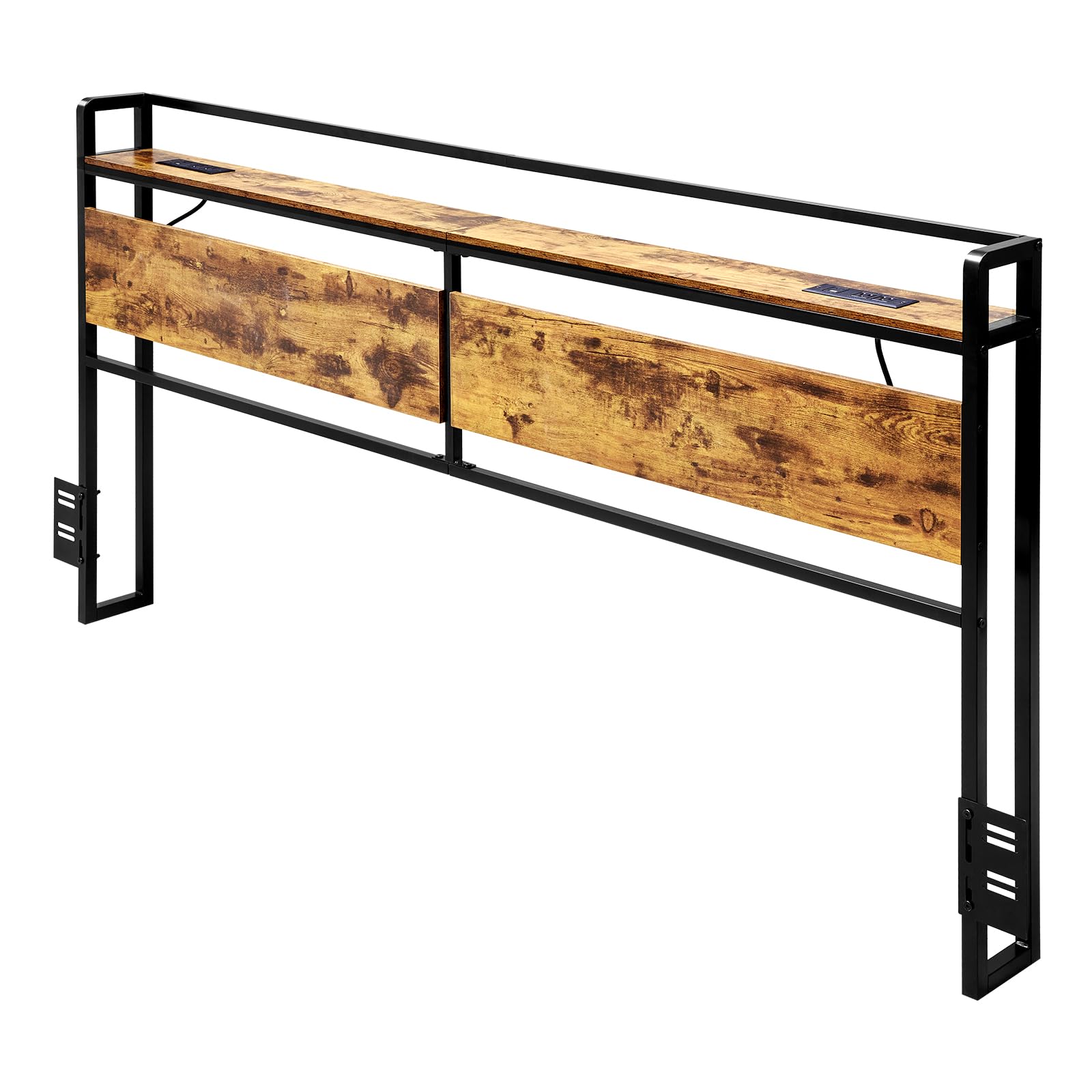VEVOR Testiera per Letto King Size, Altezza Regolabile con Ripiano Portaoggetti, Testiera Indipendente da Letto King Size con Prese Porta USB per Diverse Strutture Letto, Nero e Marrone