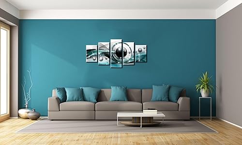 Miniatura 5 de AWLXPHY Decor Lienzo abstracto para pared, pintura enmarcada azul y negra, para decoración de sala de estar, línea circular simple y moderna,
