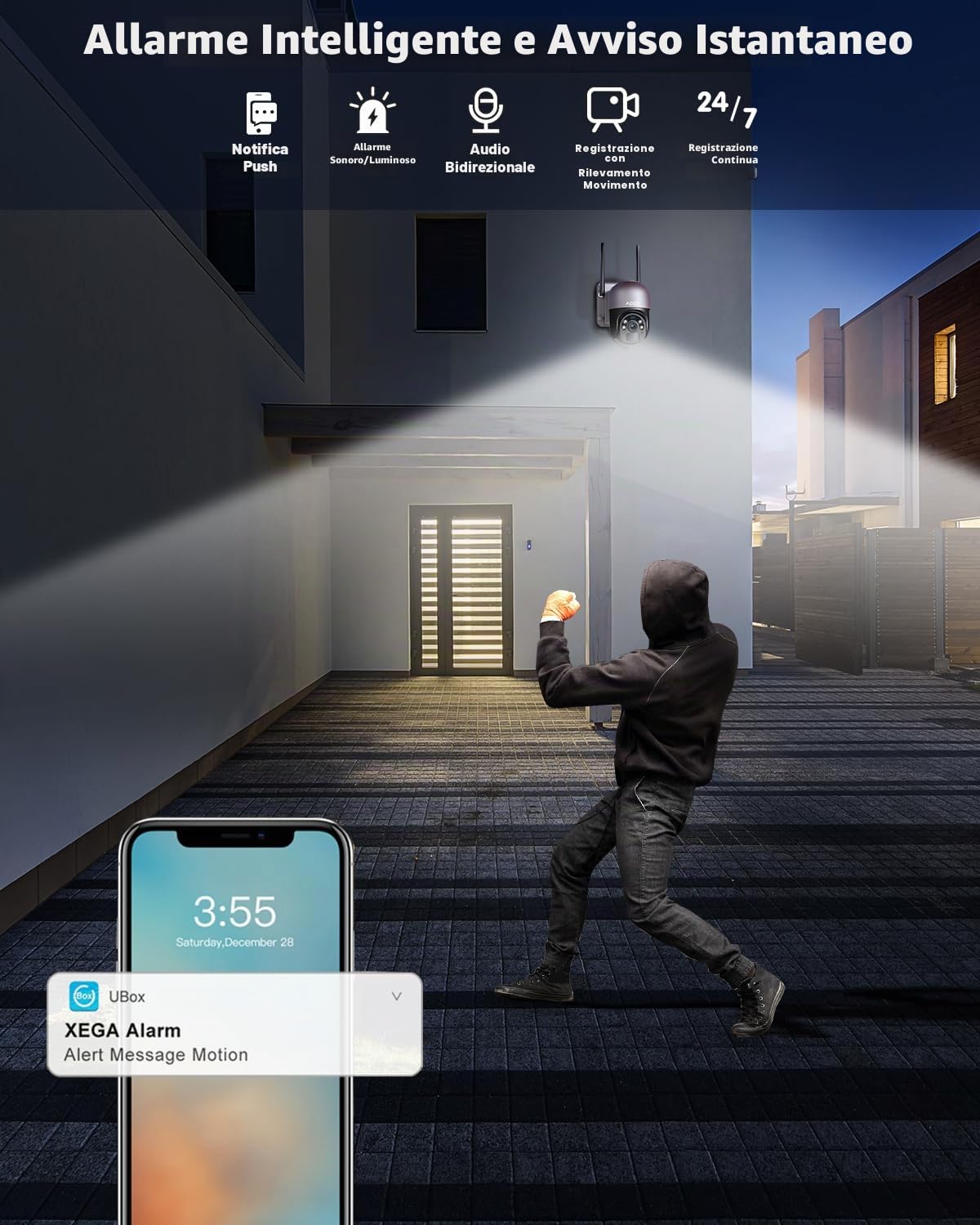 Xega Telecamera con SIM 4G da Esterno【20W Pannello Solare】 20.000mAh Batteria Registrazione Continua 24/7 2K 4G SIM Scheda Telecamere Senza Fili,Visione Notturna, Rilevamento del Movimento(Senza WiFi)
